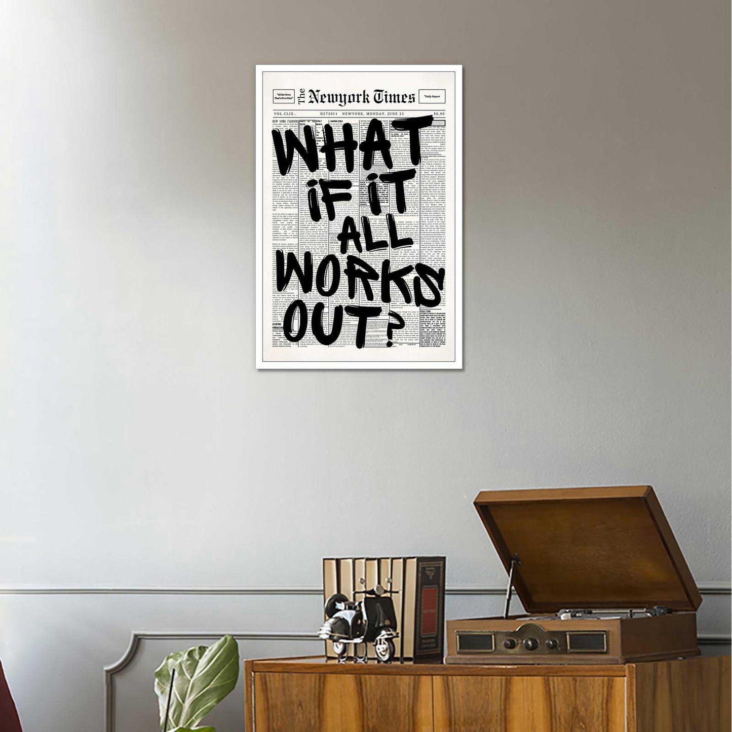 Retro Black And White Newspaper Poster What If It All Works Out Canvas Wall Art Positive Affirming Quote Minimalist Prints Painting For Home Bedroom Dorm Wall Decor 12x16in Unframed