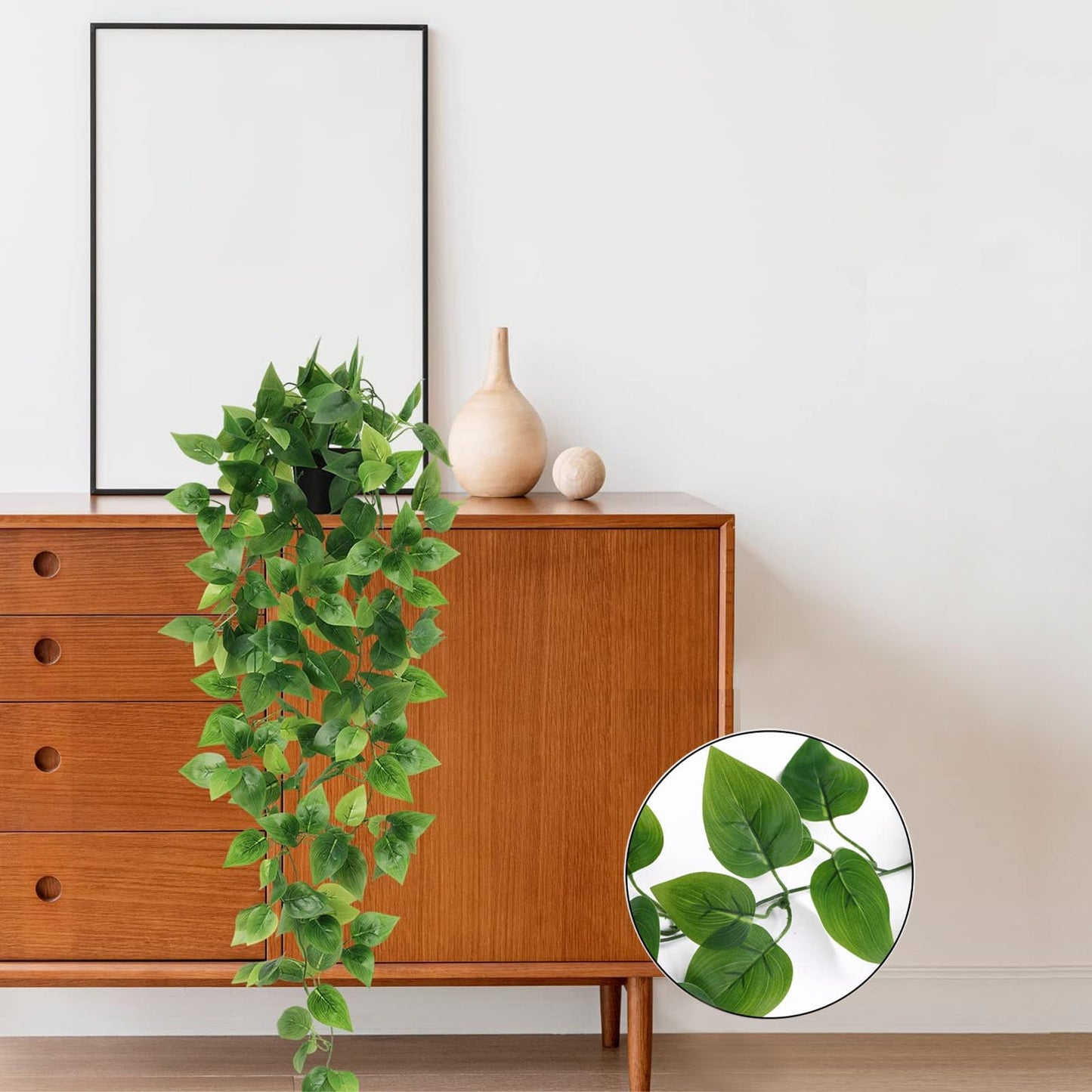 BLEUM CADE Fake Hanging Plants, 2pcs Artificial Pothos Vines Greenery for Wall Home Living Room Office Indoor Outdoor Decor (No Baskets)