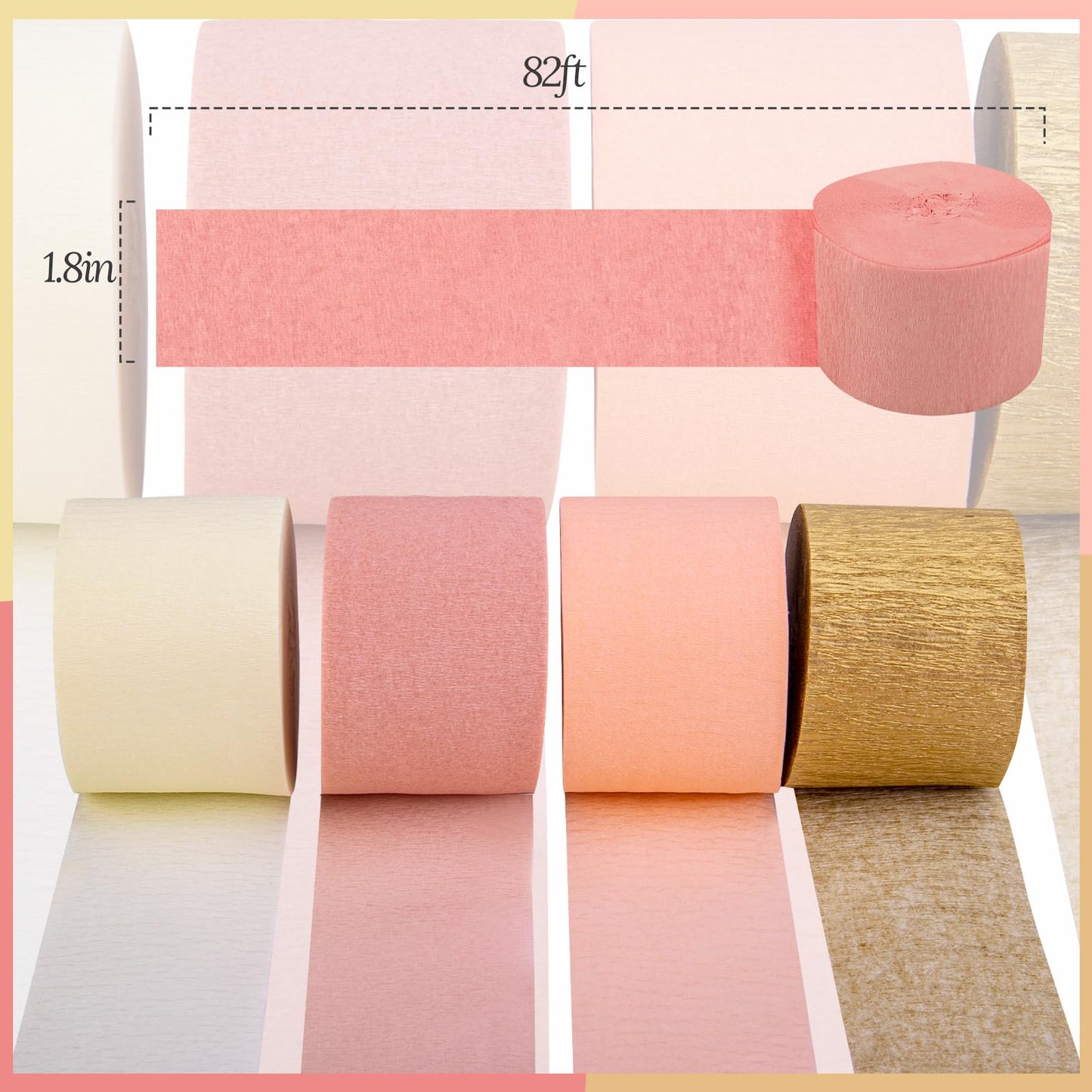 Riqiaqia Streamers Party Decorations,8 Rolls Pink Gold Crepe Paper Streamers for Wedding, Birthday, Bachelorette, Bridal Showerand Baby Shower Girl