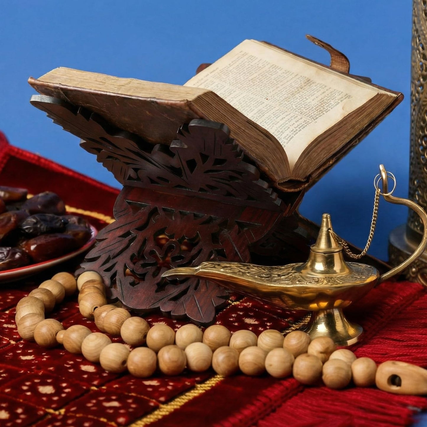 BrightRow Quran Stand Prayer Book Holder Stand 13.8 x 8.3 x 7.1 Inch Wooden Ornate Carved Indian Books Holders Decorative Bible Missal Stands for Ramadan Rihal Rehal Quran Bible Gita Display