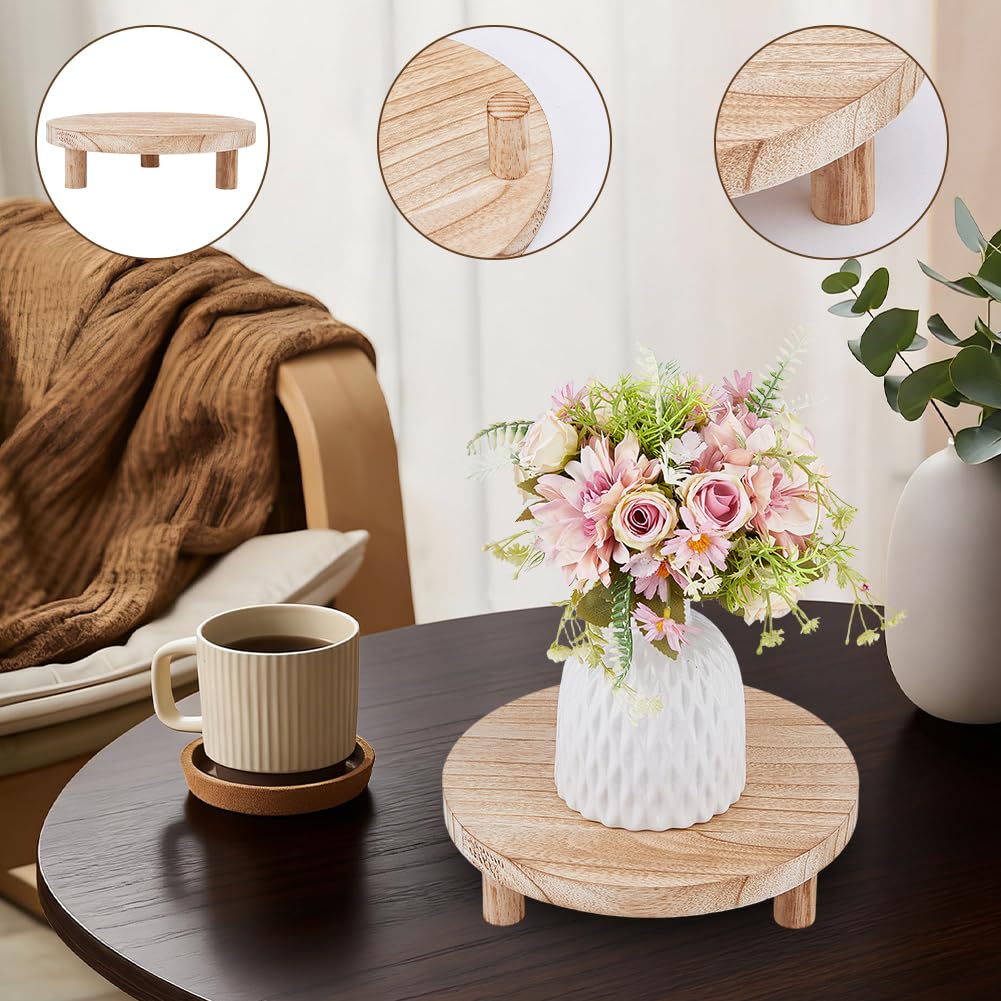 SUPERFINDINGS 2 Sets Wood Plant Stand 25cm Round Wooden Plant Stool Tan Wooden Riser Display Pedestal Low Flower Pot Holder for Indoor Outdoor Desktop Counter Room