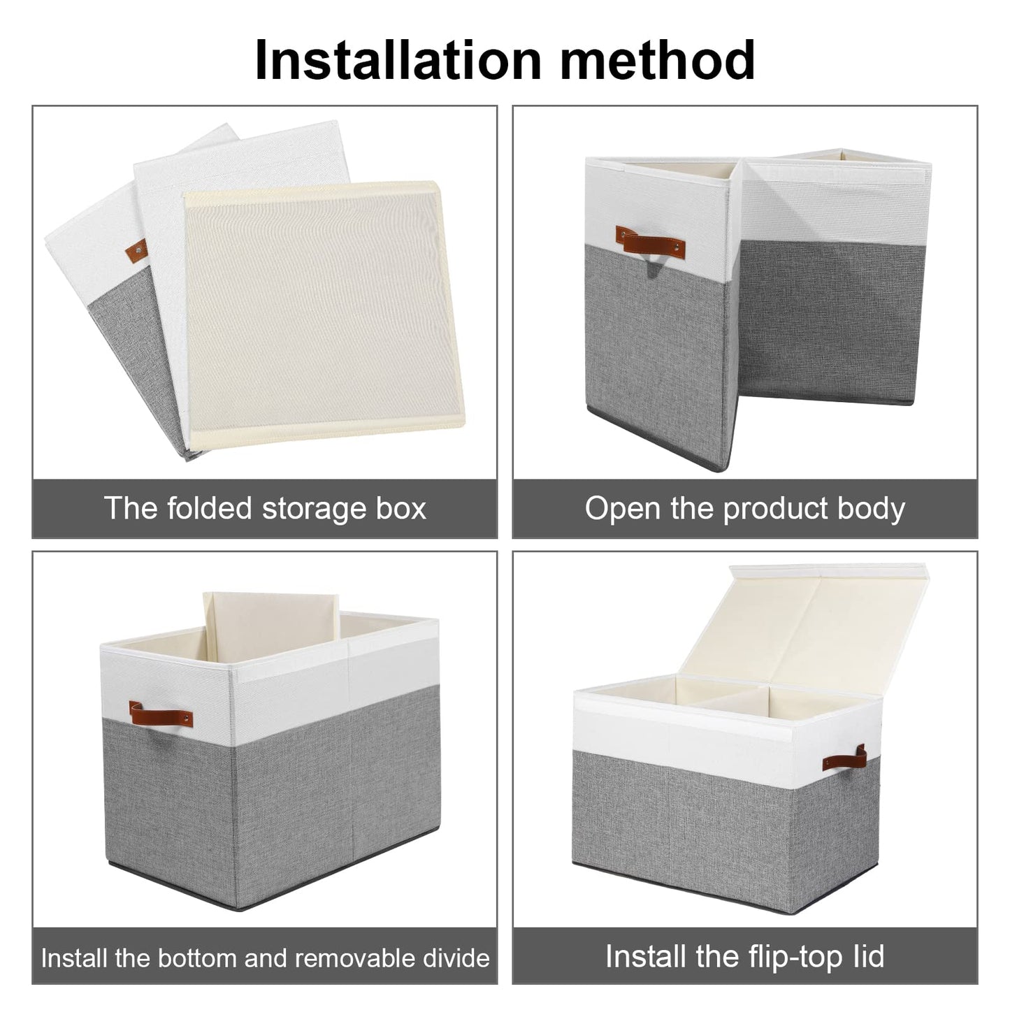 Gowee Large Toy Storage Box with Lid, Sturdy Toys Storage Chest Bin Organizer Basket with Dividers for Kids, Boys, Girls, Nursery, Closet, Bedroom, Playroom 25"x13" x16" (Grey and White)