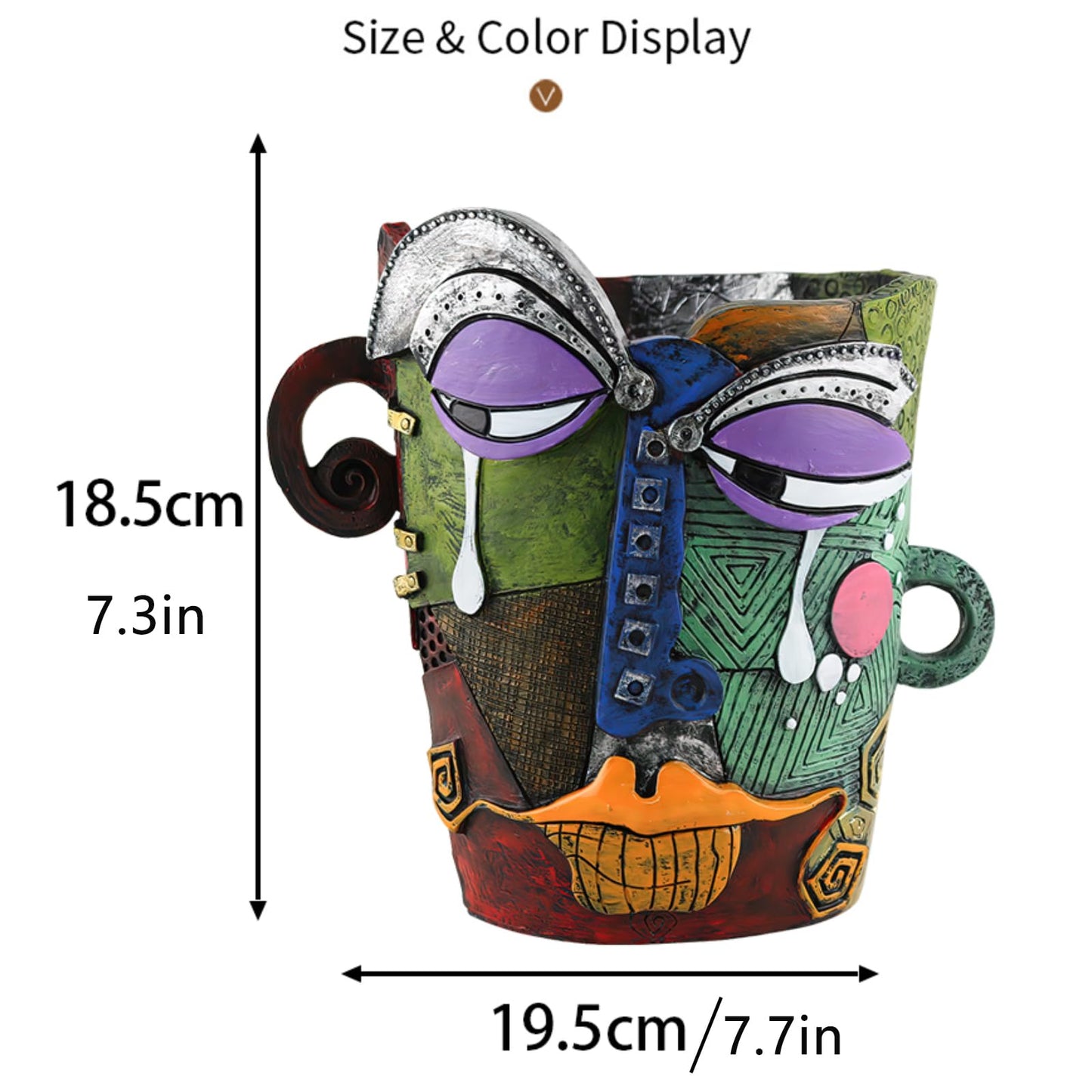 Picasso Brutalist Abstract Face Planter - Head Ornament Flower Pot Container - Colorful Art Resin (Picasso's Tearful Flowerpot)