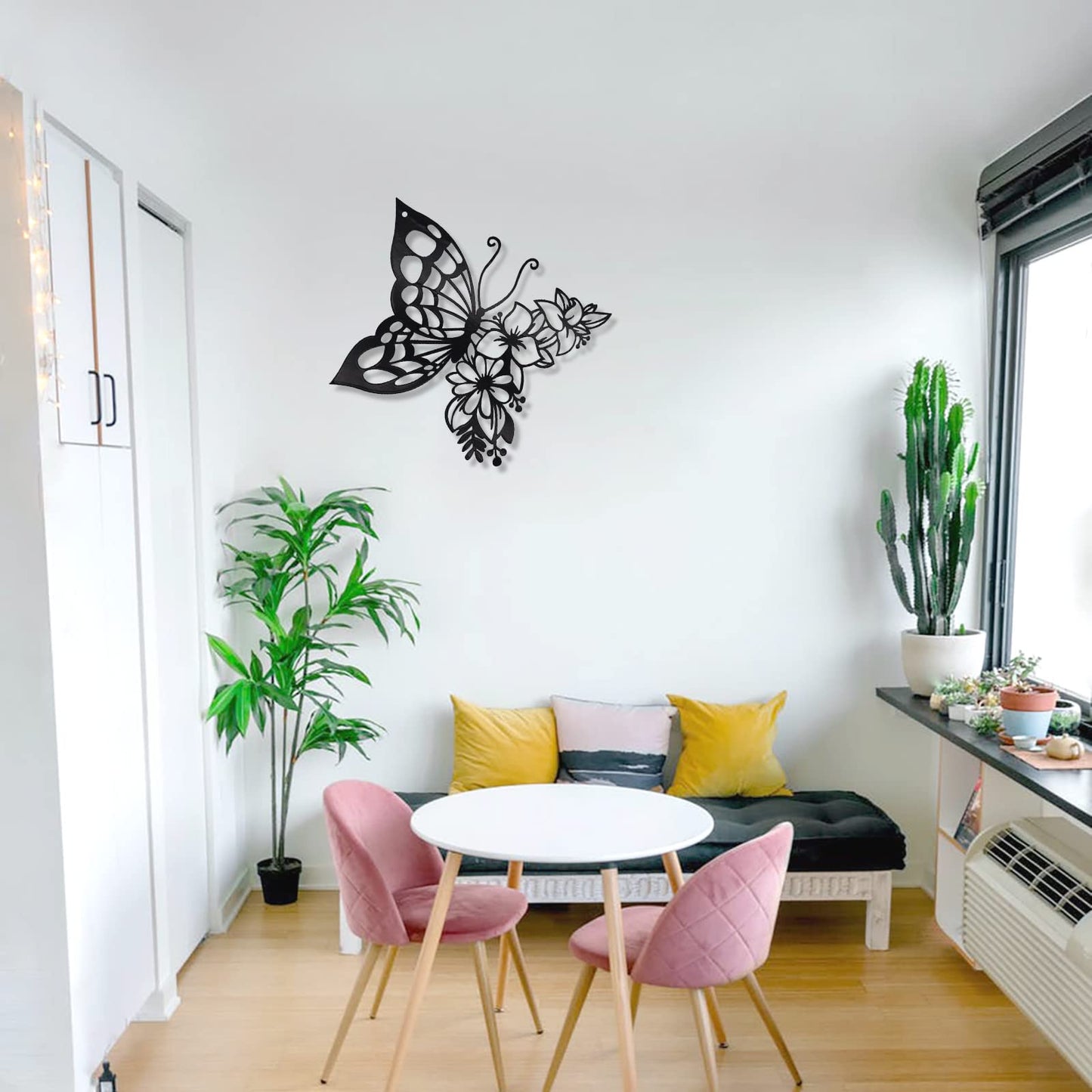 EZ4ENCE Butterfly Decoration Wall Art Boho Home Decor Hanging Appearance Metal Flower for Bedroom Living Room Wall,Black(Medium)