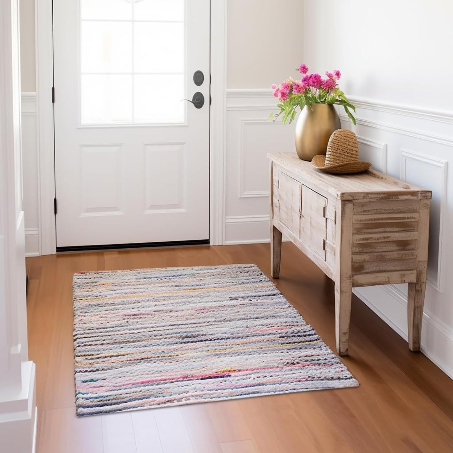 COTTON CRAFT Cotton Chindi Rag Rug - 2 Pack - Boho Farmhouse Rustic Area Accent Throw Rug - Handwoven Reversible Natural Recycled Yarn - Living Room Den Study Home Décor Gift -20 x 32 in - Multi Color