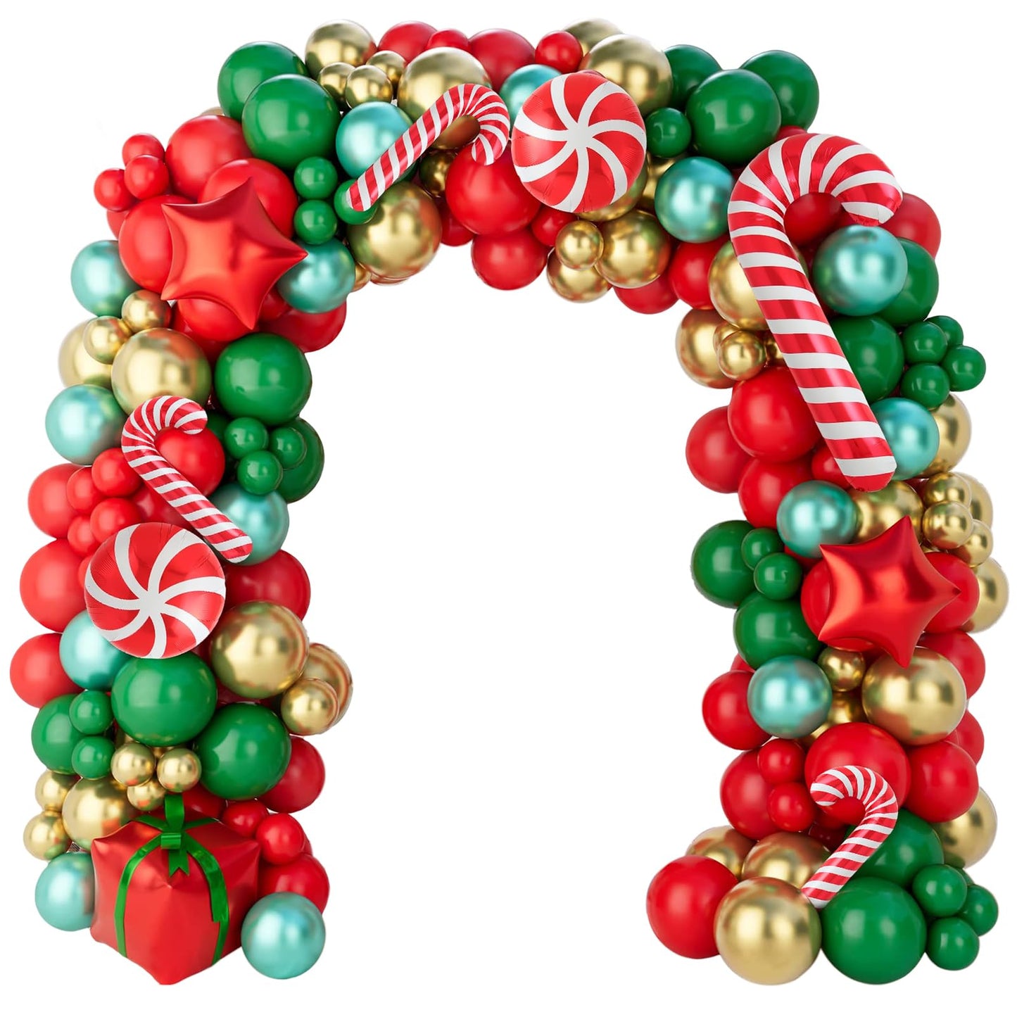 Christmas Balloon Arch Kit, 150Pcs Red Green Gold Balloon Garland with Candy Cane Balloons Red Star Balloons for Christmas Party Decorations, Xmas Decorations for Indoors