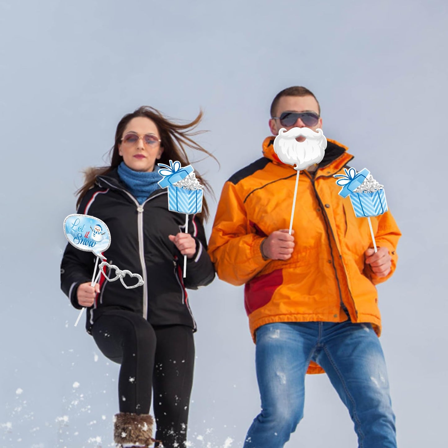 KALEFO 30Pcs Hello Winter Photo Booth Props Winter Wonderland Party Decorations Snowflake Photo Booth Props Kit Wedding Holiday Birthday Skiing New Year Party Supplies