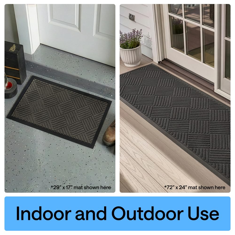 GORILLA GRIP 100% Waterproof All-Season WeatherMAX Doormat US Designed Natural Rubber, Stain Fade Resistant, Low Profile Indoor Outdoor Door Mats, Easy Clean, 29x17 Gray Diamond