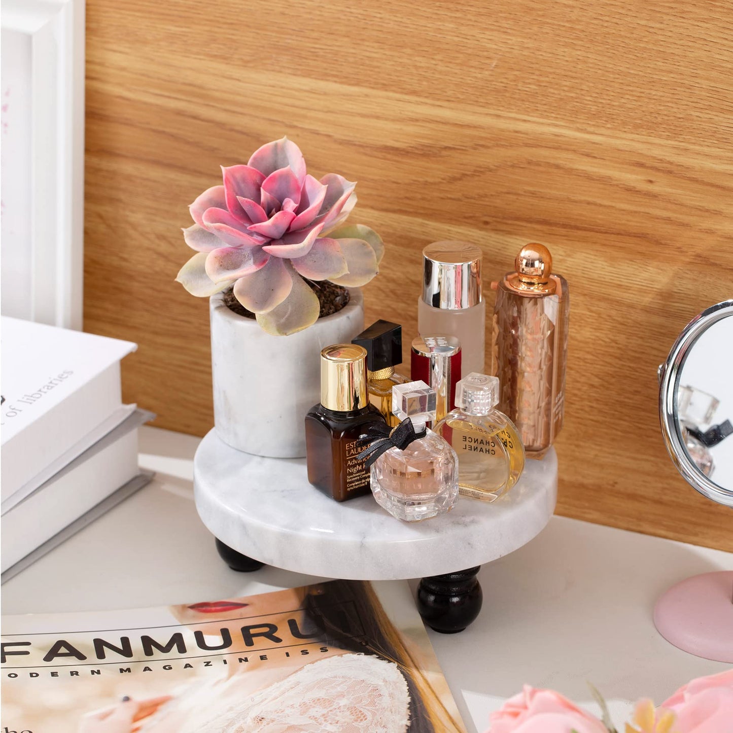 FasolaHome Decorative Marble Riser for Display - Cute Home, Bathroom, Kitchen Decor - Beautiful Pedestal Stand Uniquely Displays Your Decorations - Perfect Tray to Add Beauty