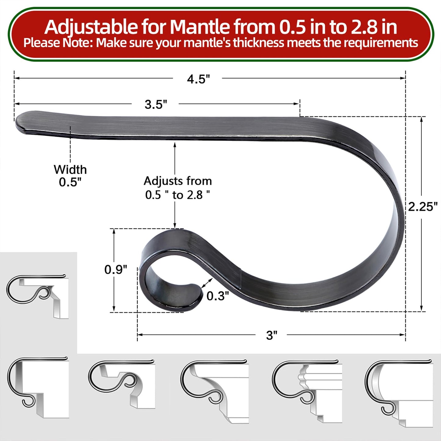 Christmas Stocking Holders for Mantle Set 4, Scratch-Free Christmas Stocking Holders for Fireplace Mantle,Multi-uses Stocking Hooks for Mantle,Mantel Stocking Holders Clip for Xmas Party Decorations