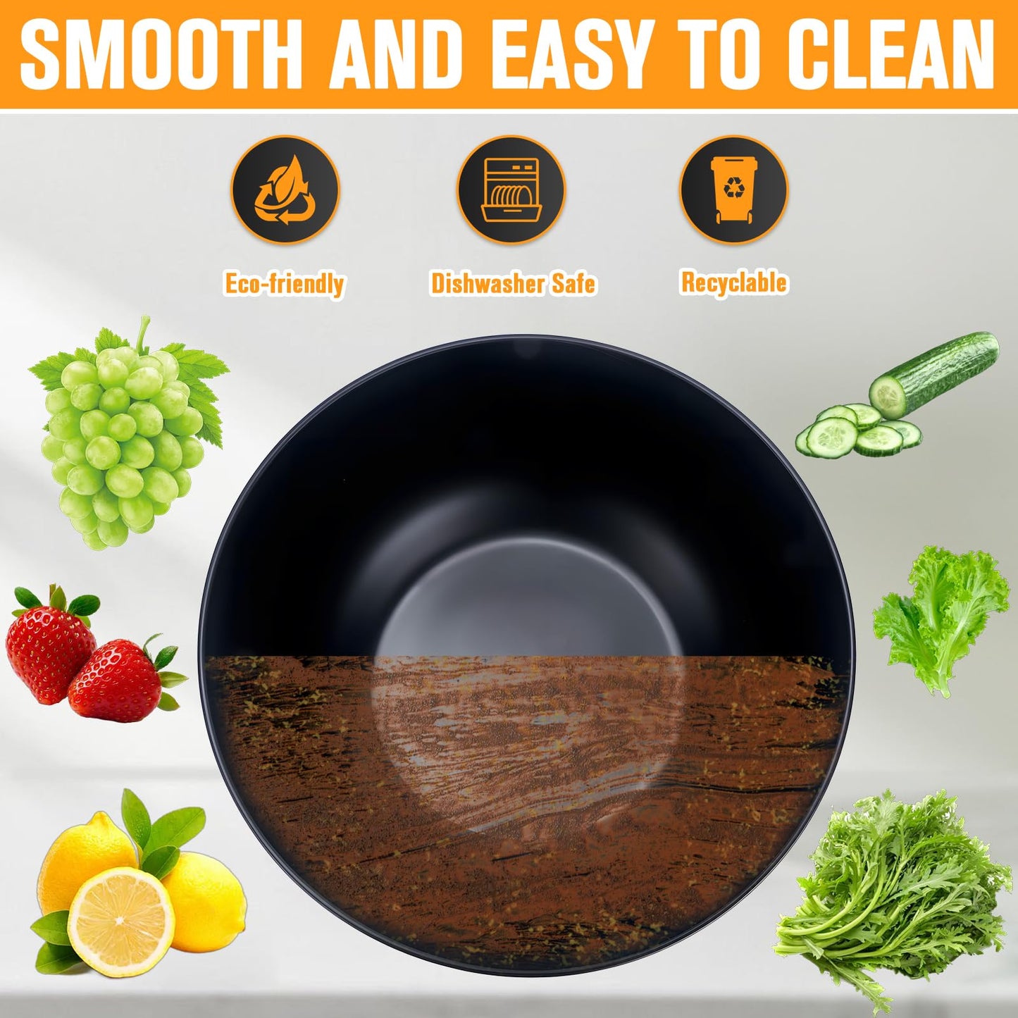 Bamboo Fiber Salad Bowl, Large Bamboo Salad Bowl with Lid Spoon and Fork, 9.8inches Mixing Bowl with Servers bamboo wooden salad bowl with lid for Salad Fruits Pasta Vegetables