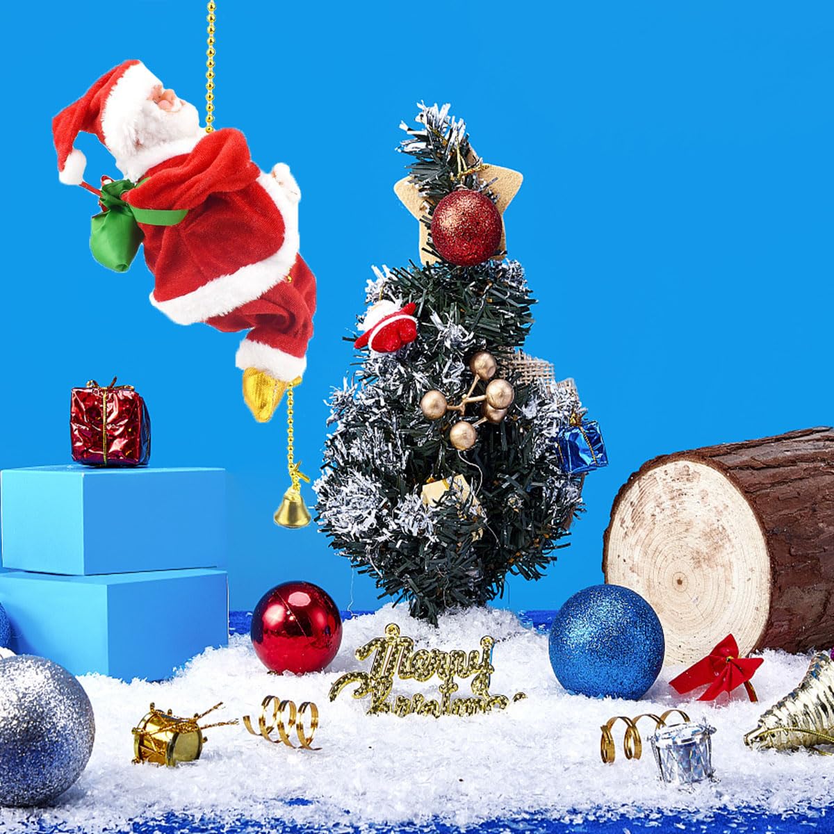 Climbing Santa with Music, Electric Santa Climbing Rope Battery Operated Climbing Santas Claus, Climbs Up and Down, Home Decoration for Parties