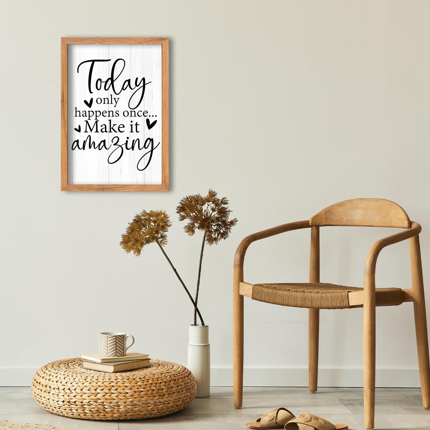 AuraPeak Today Only Happens Once Make It Amazing Inspirationa Quotes Office Wall Decor, Motivational Sayings Frame Rustic Home Living Room Laundry Room Wall Art Hanging (Wood 16"×10")