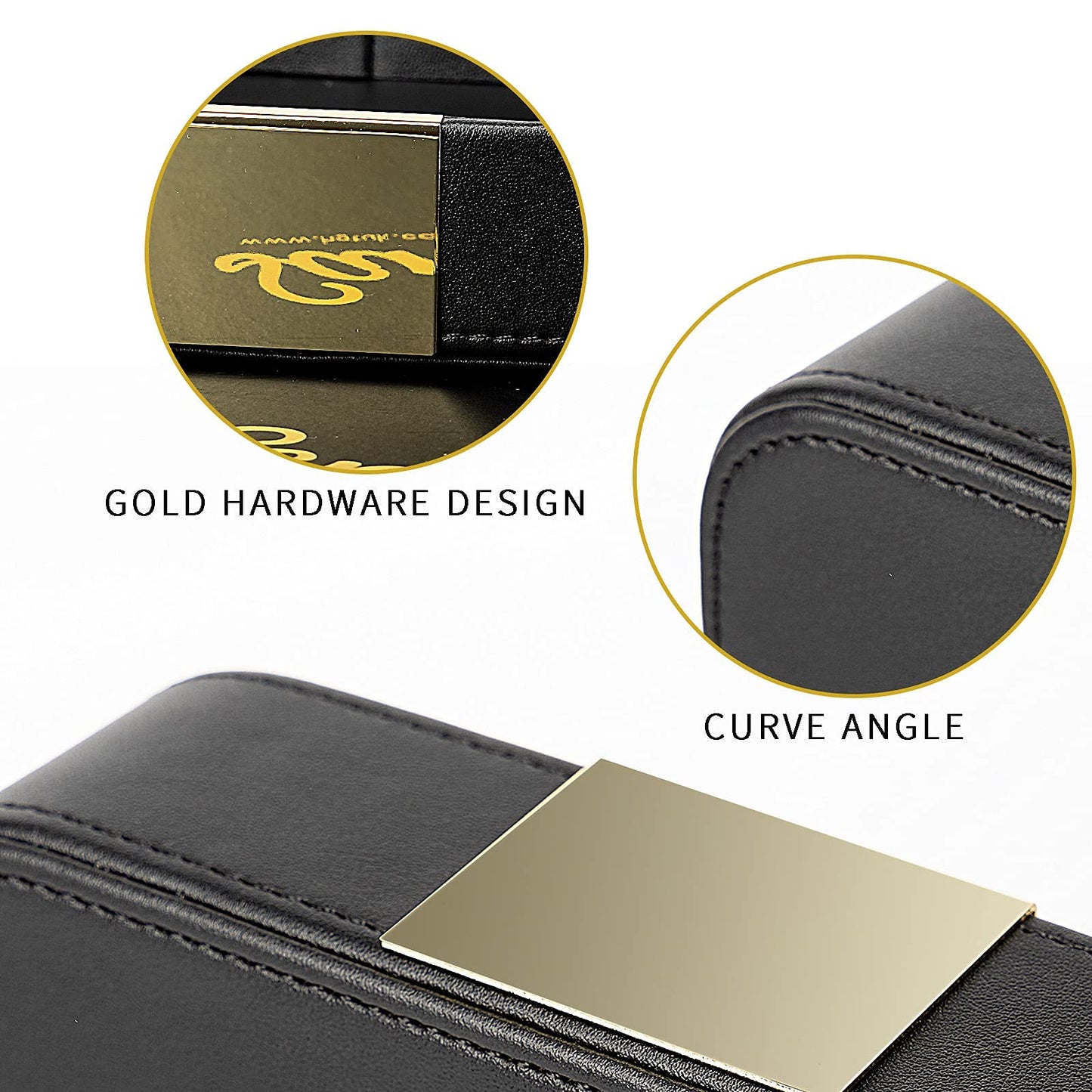 SANZIE Luxury Leather Tray Desktop Storage Catchall Organizer Decorative Tray for Entryway Table to Hold Jewelry Watch Keys Phone Wallet (Metal Glided, Black)