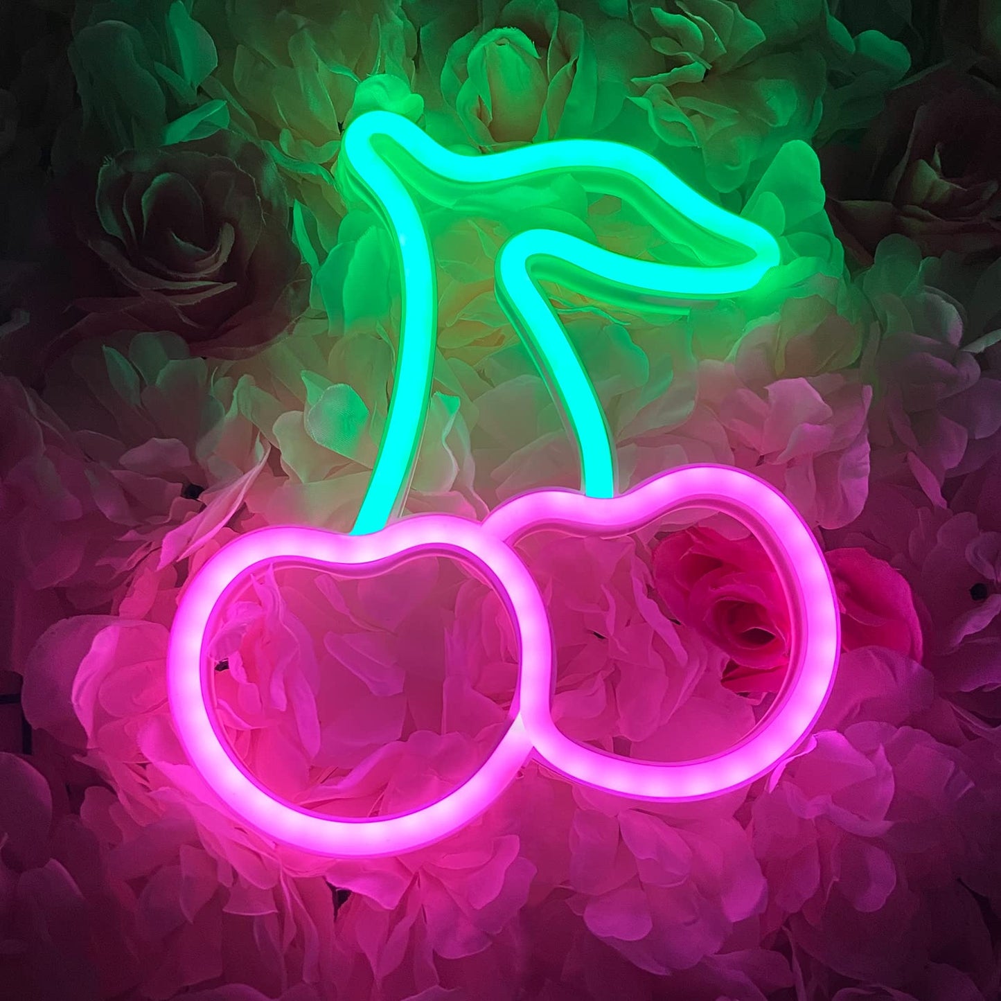 Cherry Neon Sign,Pink Green Cherries Neon Lights Cherry Neon Signs for Wall Decor,Cute Fruits LED Signs for Kids Room Restaurant Bar Fruit Shop Home