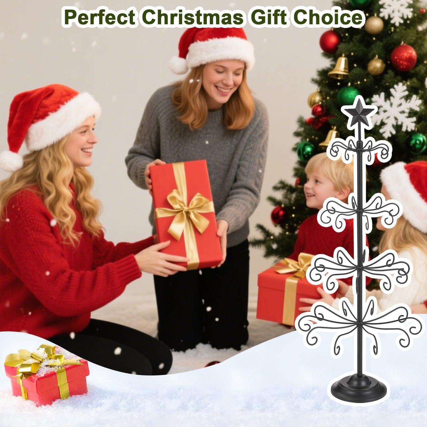 Ironlux Ornament Tree Display Stand, 30 Inch Tabletop Metal Ornament Display Tree , Black Ornaments Hanger Stand, 4 Tier Scroll Tree Rack for Easter Christmas Ornaments Displays