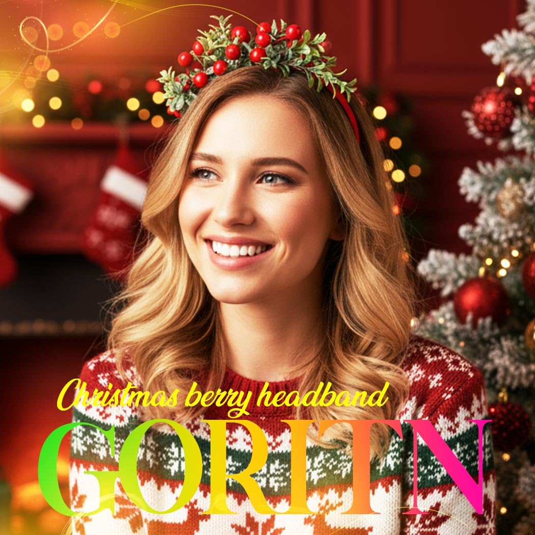 GORTIN Christmas Headbands Xmas Flower Headband Red Berries Hair Hoop Snow Christmas Wreath Hair Band Holiday Party Costume Hair Accessory for Women