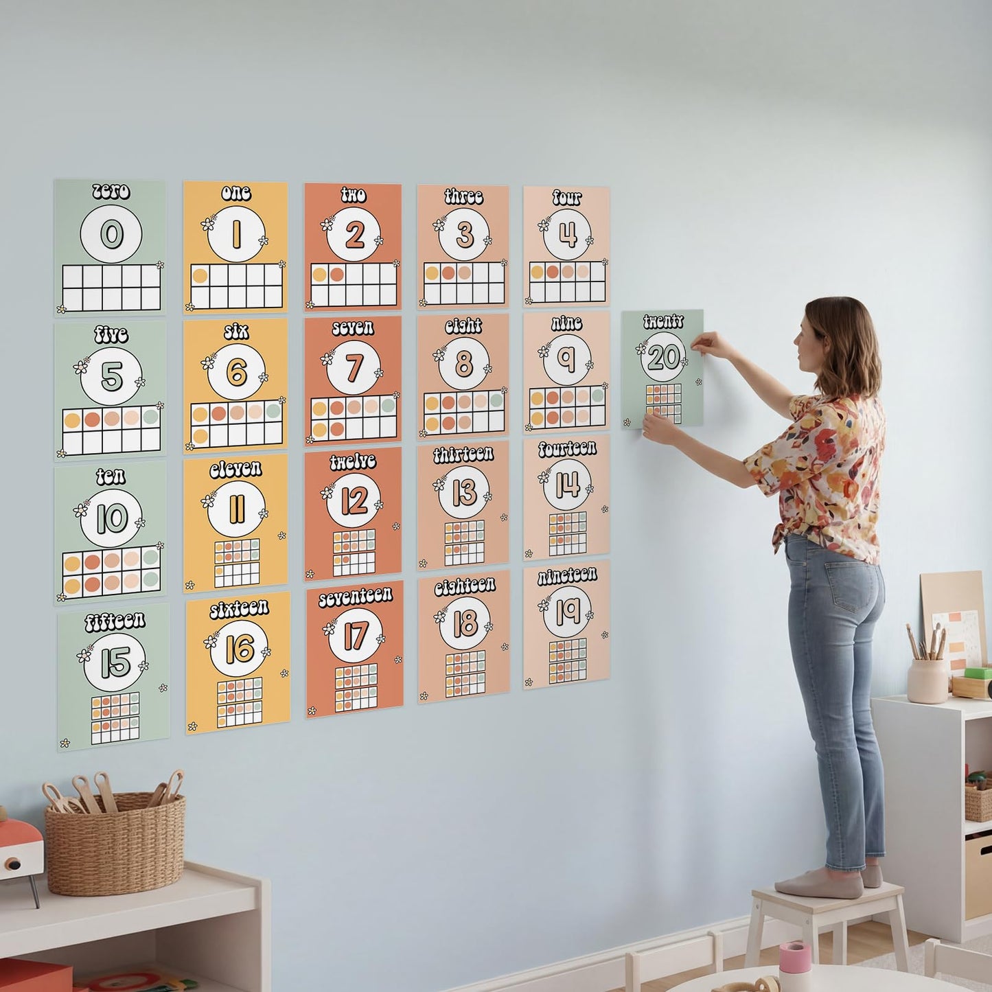 Colarr 21 Pcs Number Posters for Classroom Wall Decor 11 x 8.5 Inch Educational Number Poster Learning Chart for Kindergarten Preschool Teacher Classroom Must Have Essentials(Boho)