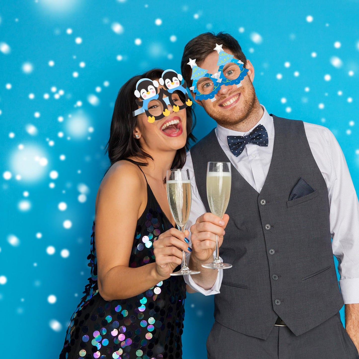 Harrycle 60 Pcs Winter Party Favors Snowflake Paper Eyeglasses Winter Wonderland Party Decorations Photo Booth Props for Christmas Holiday Baby Shower Birthday Supplies
