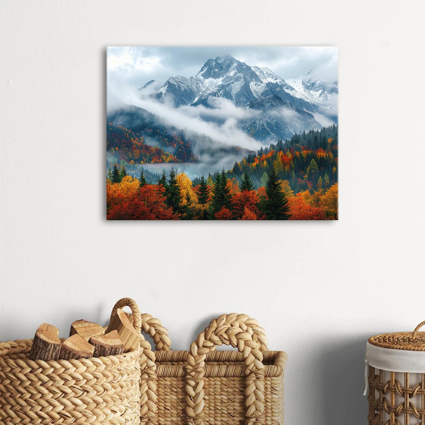 Fall Mountain Canvas Wall Art for Living Room Nature Forest Landscape Wall Decor Autumn Red Trees Scenic Poster Smoky Mountains Prints Pictures Modern Artwork Bedroom Bathroom Home Decoration 12x16"
