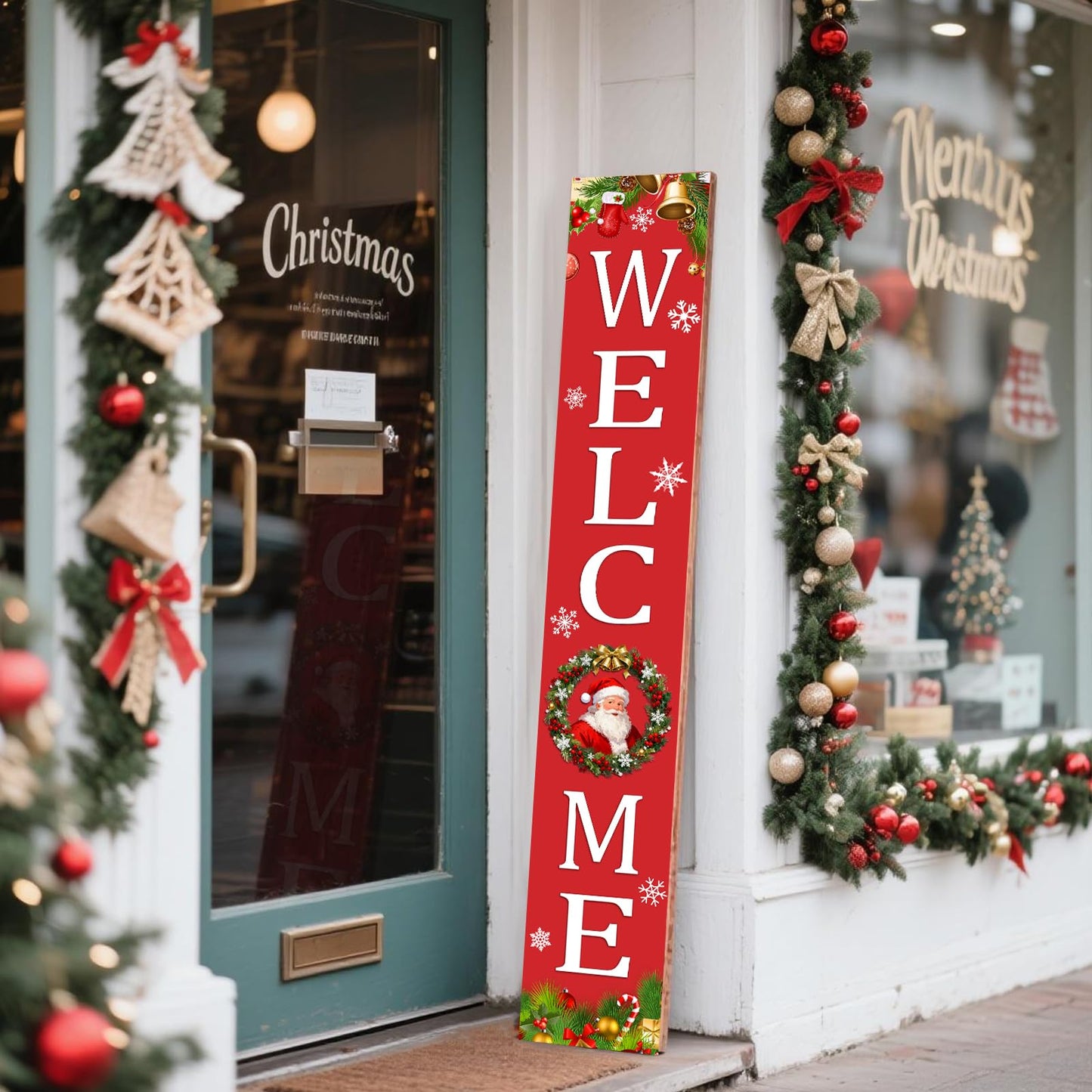 Christmas Welcome Sign for Front Porch Standing, Christmas Wooden Sign, Welcome Porch Sign for Outdoor Yard Wall Decorations 47.2" H (Welcome)
