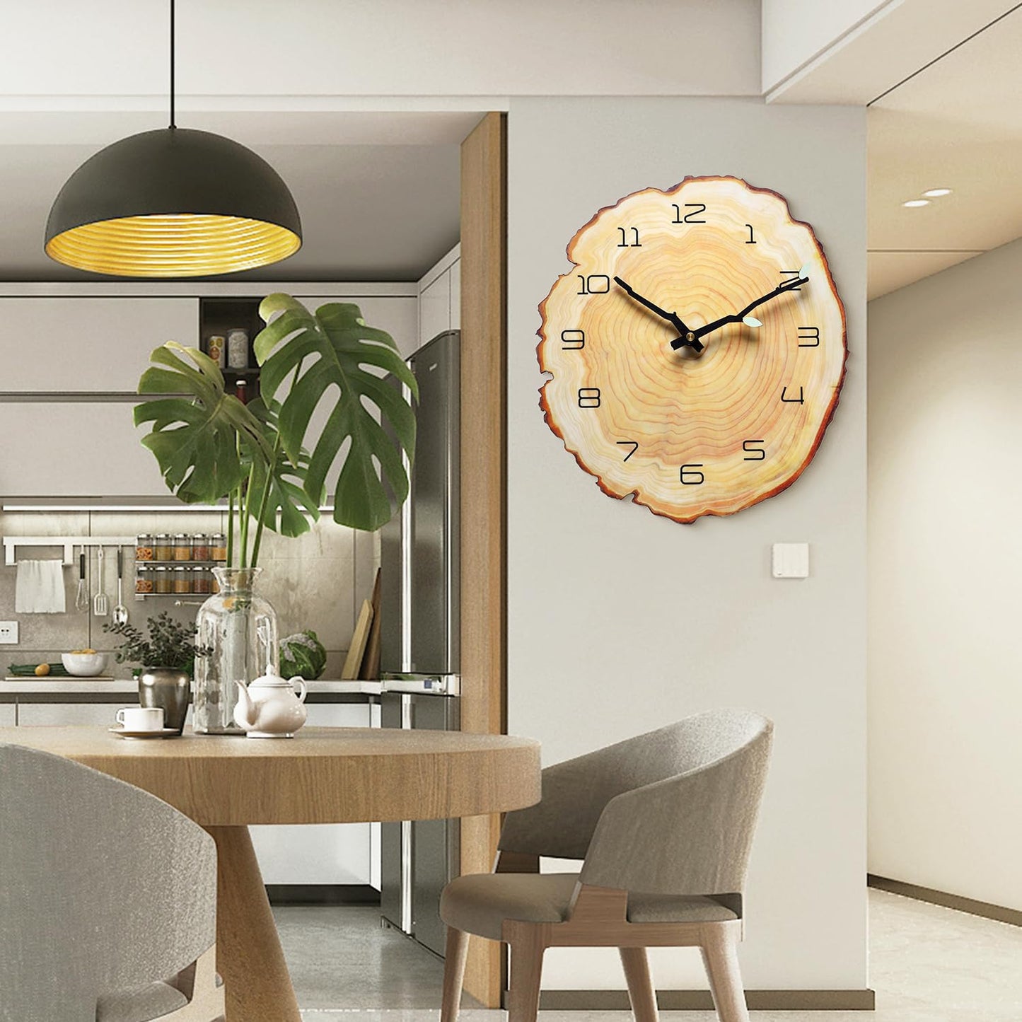 Funsec 12 Inch Annual Ring Wall Clock - Wood Grain Stump Clock with Arabic Numerals - Battery Powered, Silent Quartz Movement - Decorative for Home, Living Room, Office - Size: 10.55"W x 11.88"H