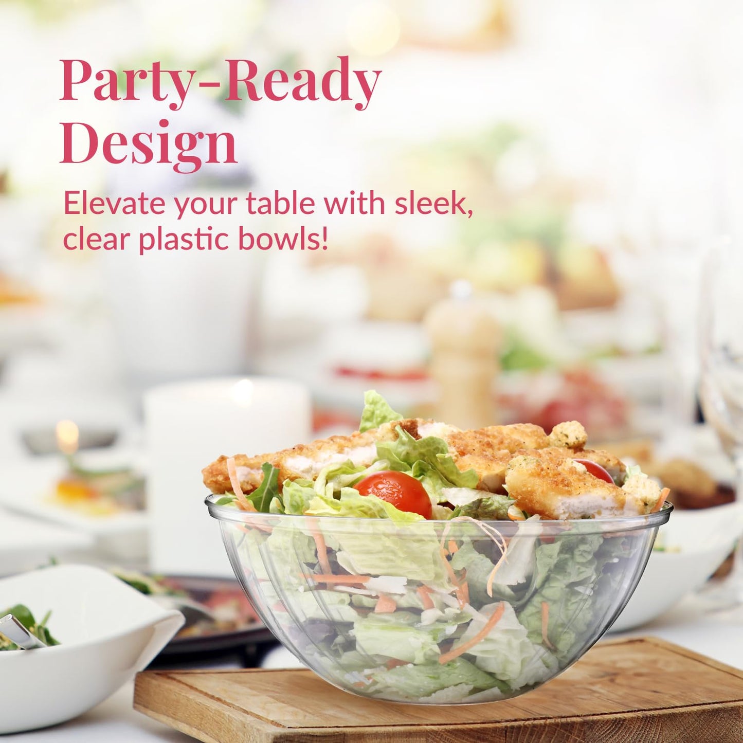 Prestee 4 Pack Clear Plastic Serving Bowls 150 Oz - Large Round Punch Bowl and Plastic Bowls for Parties, Salads, Chips, and Catering - Durable Disposable Serving Bowl for Events and Buffets