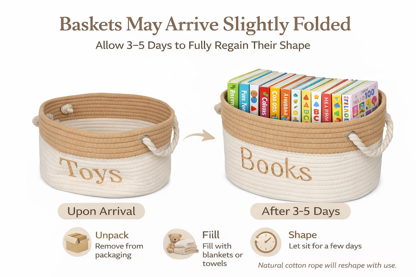 Toy Basket - 15 x 11 x 9 Toy Storage Bin - Embroidered Storage Bins - Tote Bin for Nursery, Playroom, Living Room, Classroom (Toy Bin)