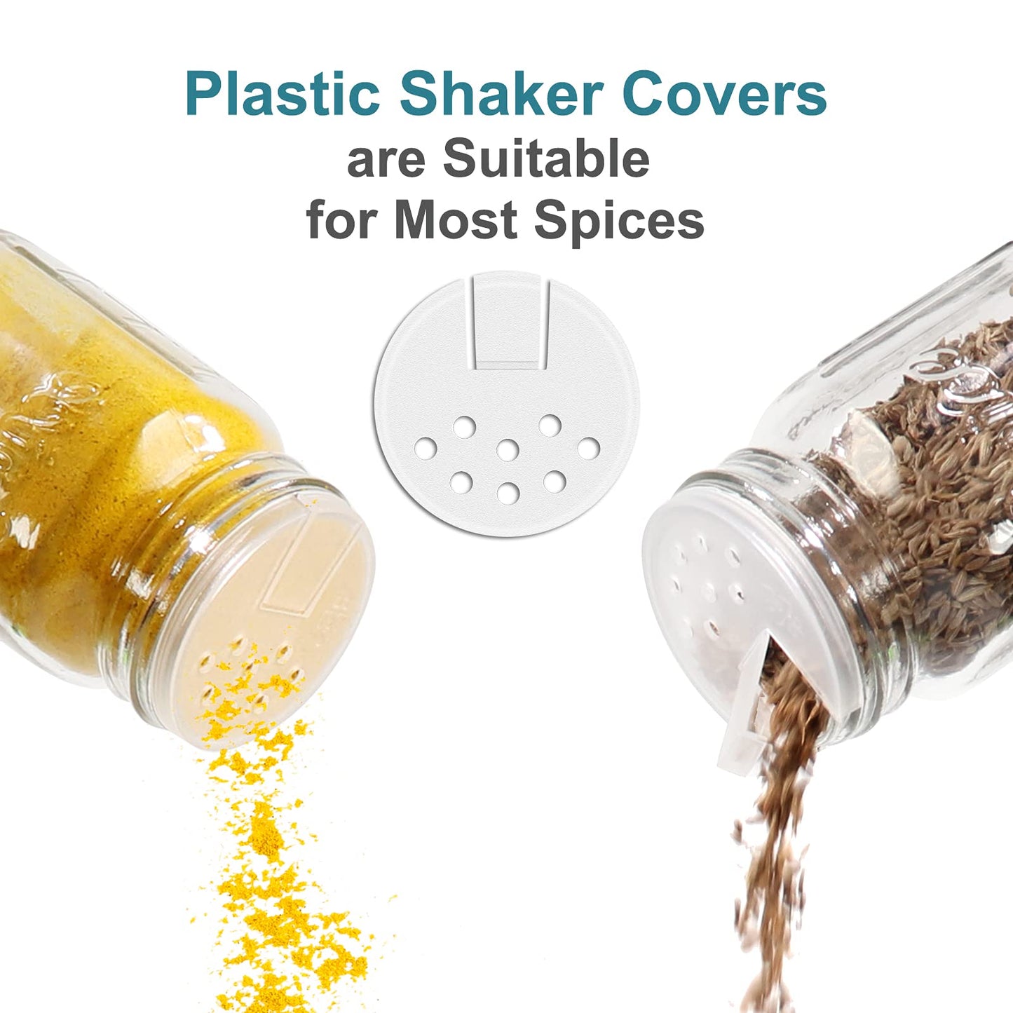 CycleMore 15 Pack 4oz Glass Mason Spice Jars, Round Spice Containers with Silver Metal Caps and Pour/Sift Shaker Lids-40pcs Labels,1pcs Silicone Collapsible Funnel,1pack Brush and 1 Pen Included