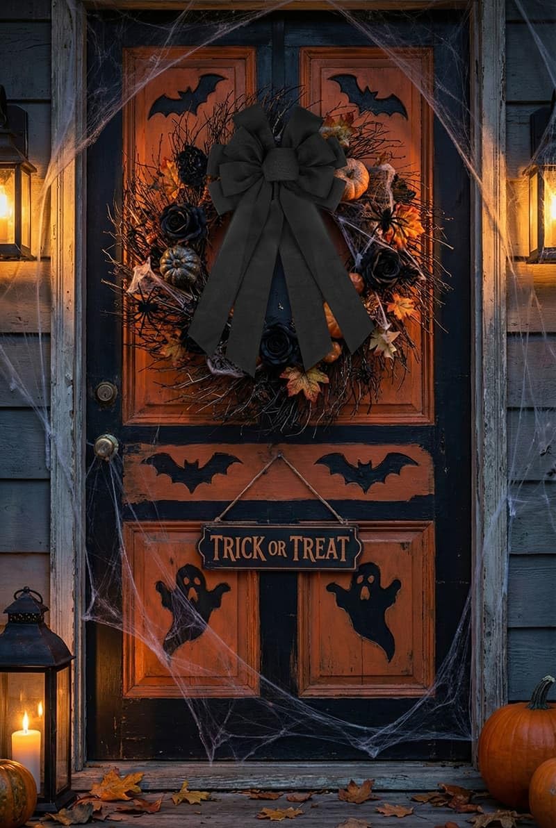 NUVCELKA Black Large Bow for Wreath Tree Topper 11x21 Inch Linen Texture Wired Ribbon Big Bows for Front Door Halloween Farmhouse Decor Gift