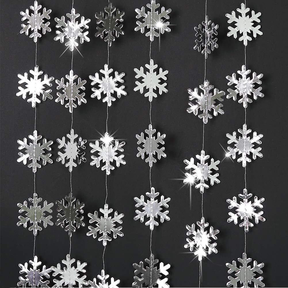 Cheerland Clearance Winter Wonderland Silver Snowflakes Decorations Hanging Christmas Garland for Onederland New Year Office Dorm Hanukkah Holiday Bridal Shower Winter Ceiling Decor Xmas Backdrop
