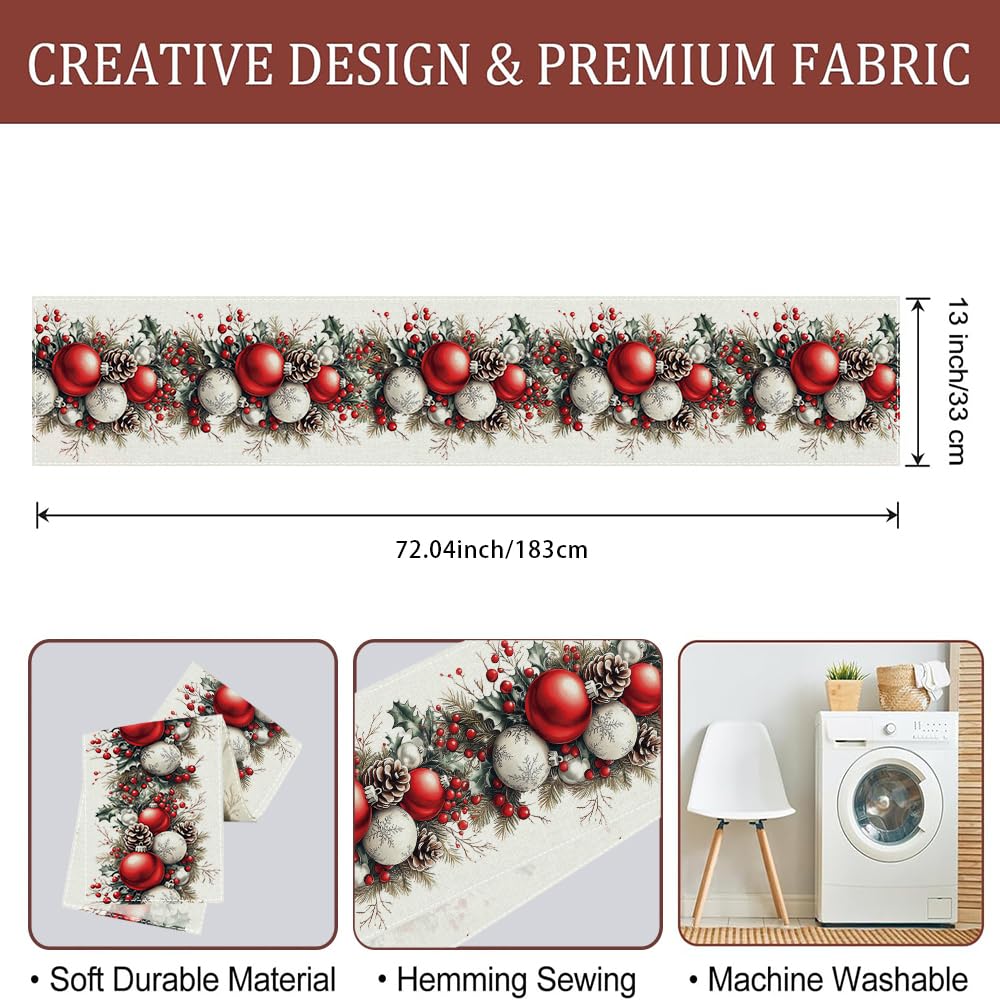 Christmas Table Runner, Seasonal Winter Kitchen Table Decoration, Suitable for Winter Christmas Family Gathering Indoor 13x72 inches (13x72 inches, Red and White Bell)