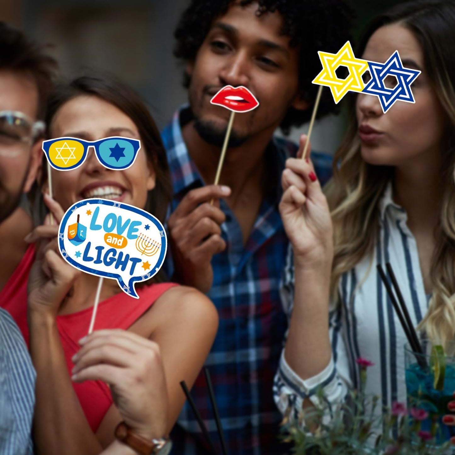 Hanukkah Photo Booth Props Party Supplies - Funny Jewish Chanukkah Party Favors Decorations - Jewish Holiday Cardstock Photo Props with Assembly Sticks - Set of 24 Counts