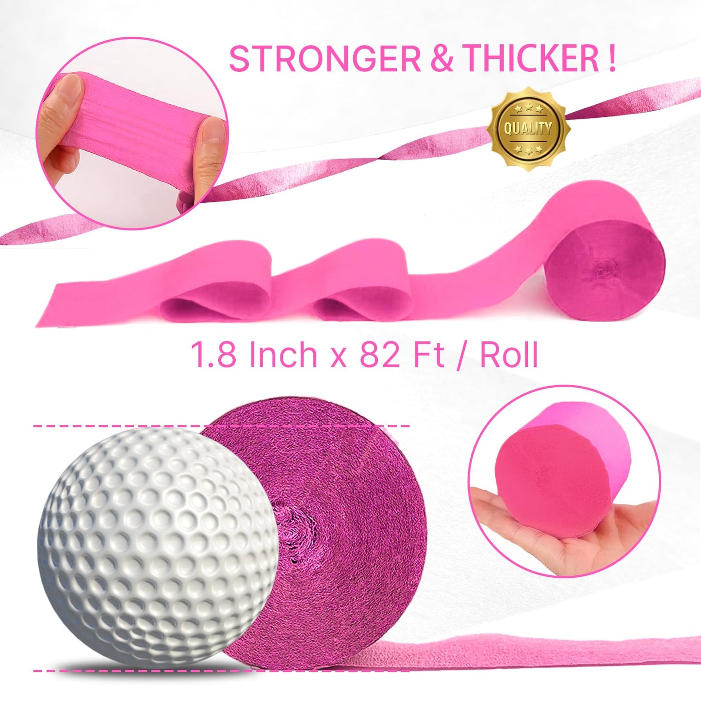PartyWoo Pink Crepe Paper Streamers 6pcs 492ft Pack of Light Baby Pastel Hot Pink Crepe Paper Streamers for Birthday Gender Reveal Baby Shower Graduation Wedding Bachelorette Party Decorations