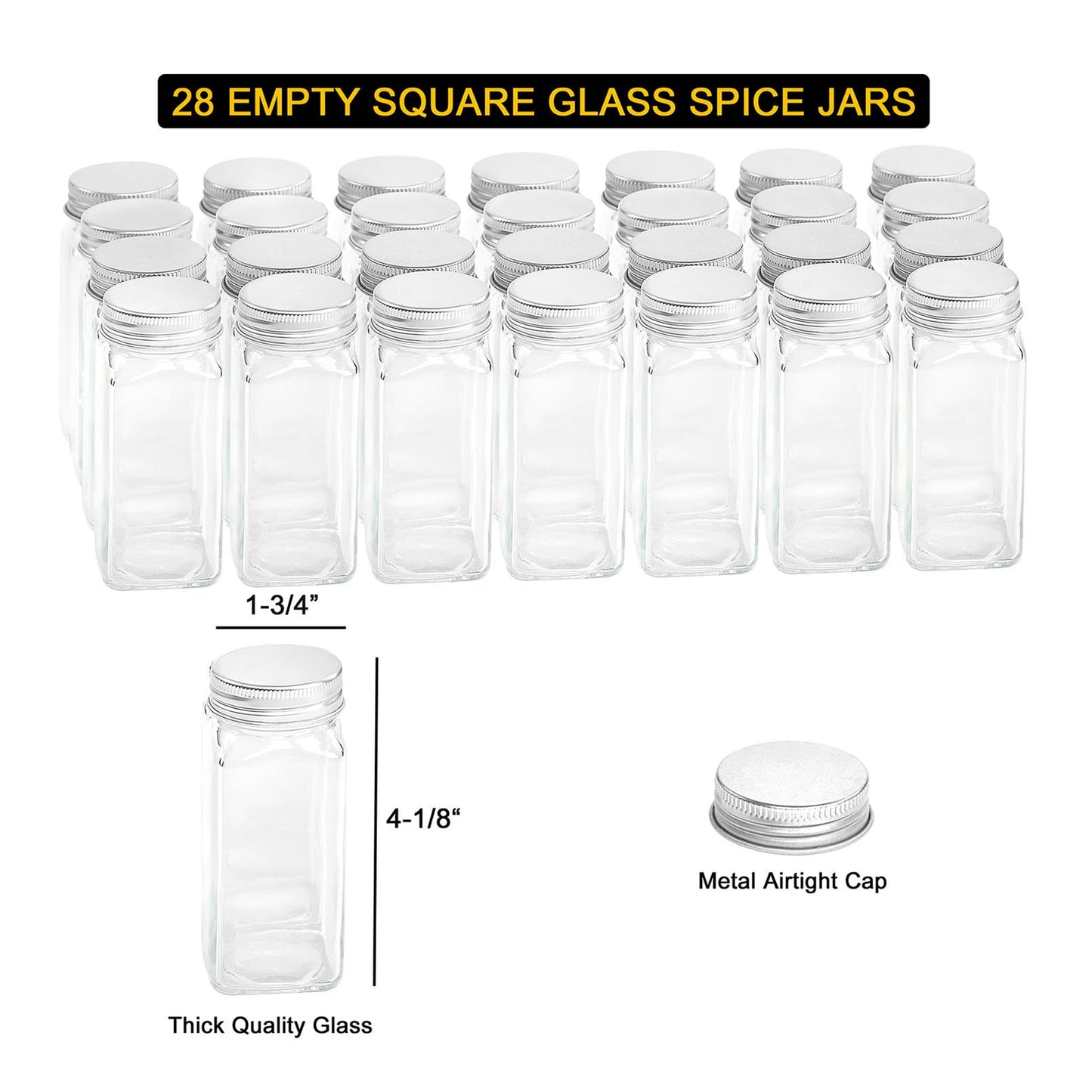 SpaceAid Spice Rack Organizer with 28 Spice Jars, 386 Spice Labels, Chalk Marker and Funnel Set for Cabinet, Countertop, Pantry, Cupboard or Door & Wall Mount - 28 Jars, 13.4" W × 10.8" H, Black