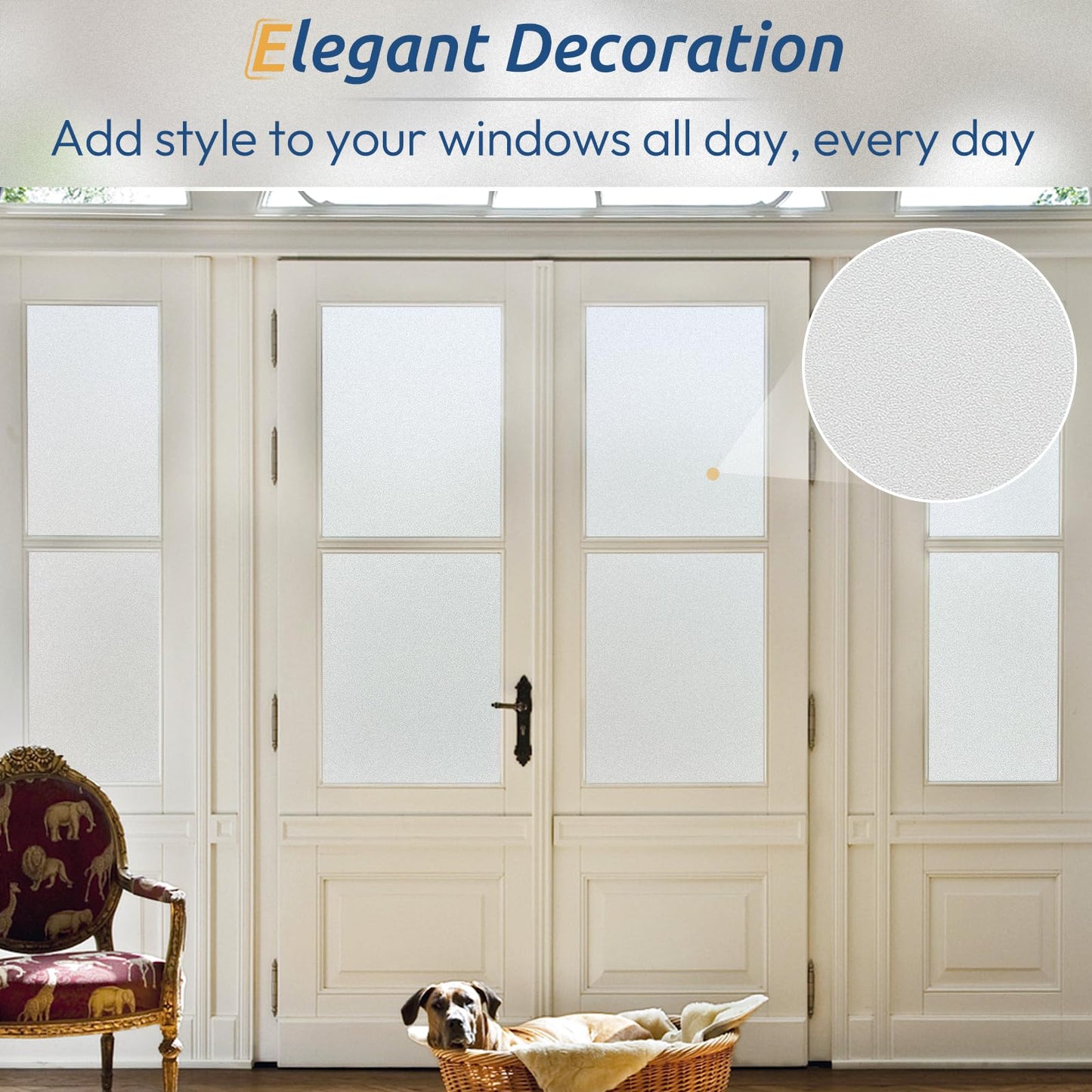 rabbitgoo Window Privacy Film, Frosted Glass Window Clings, Static Cling UV Heat Blocking Door Stickers for Home Bathroom, Removable Indoor Decal Coverings Day and Night, Pure, 17.5 x 78.7 Inches