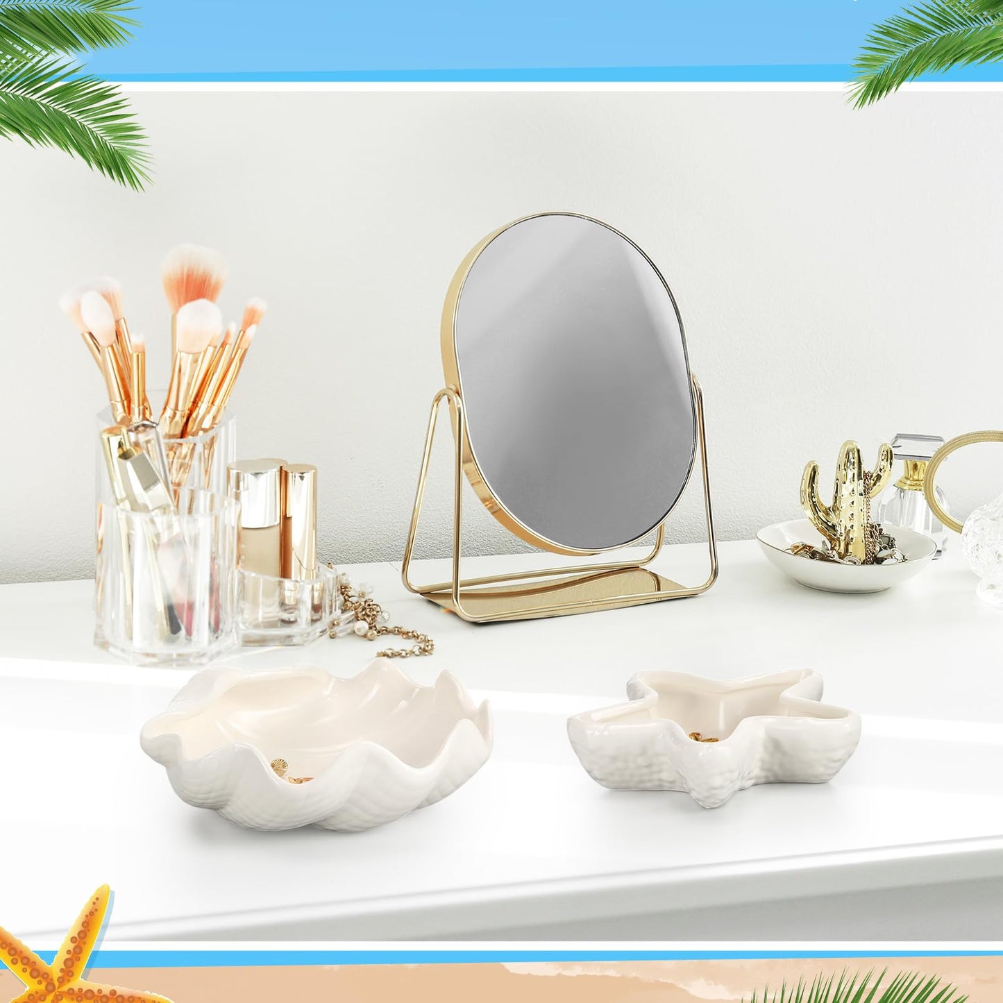 Teenyyou 3 Pcs Ceramic Conch Shell Jewelry Dish Tray Ear Ring Holder Jewelry Plate Key Bowl for Room Vanity Decor Accessory(White)