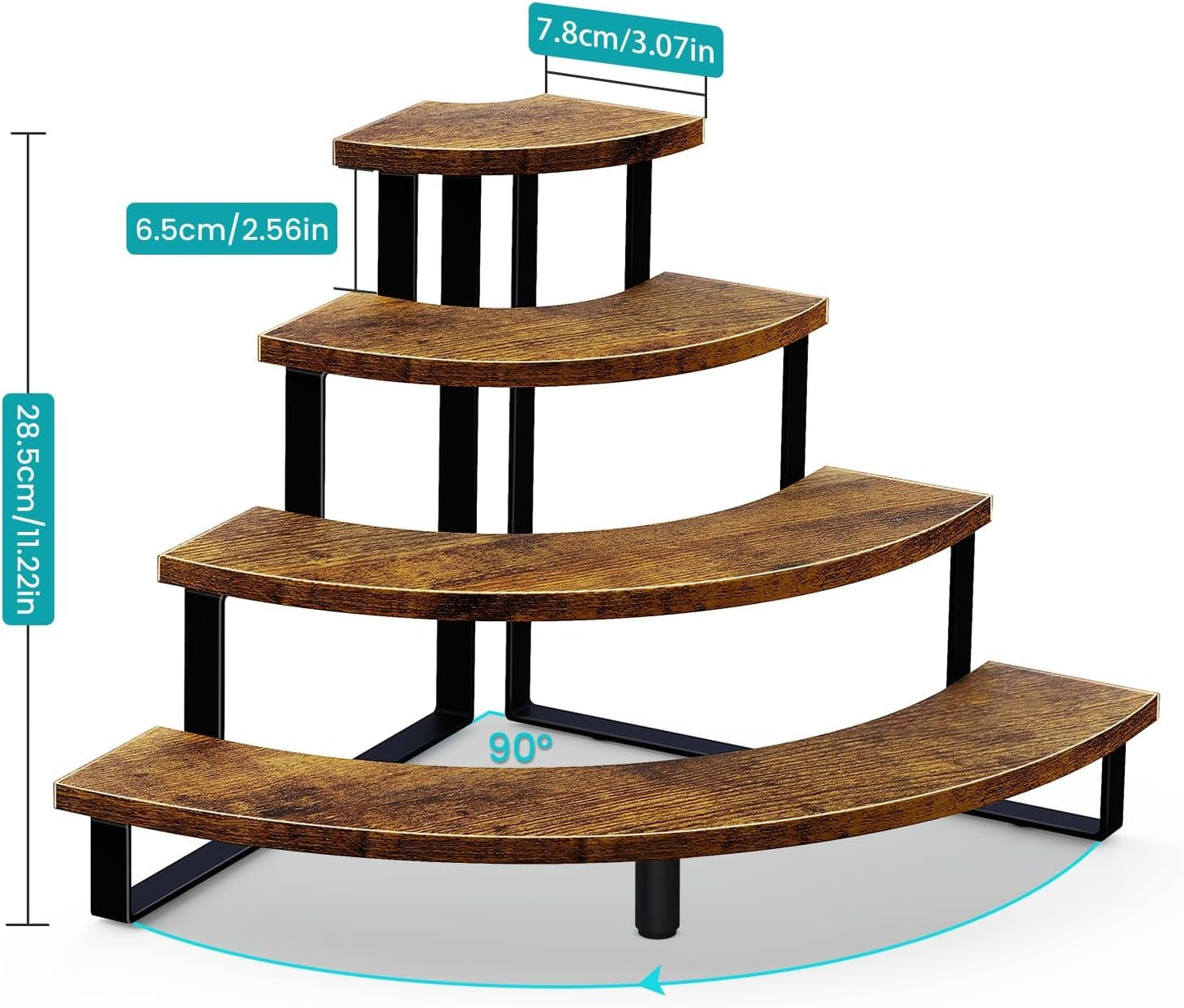ELITEROO Tiered Display Stand, Wooden Display Risers, 4 Tier Display Shelf for Vendors Retail Craft Show Market, Table Top Display Rack for Cupcakes Perfume Figures Candles Makeup, Curved Corner