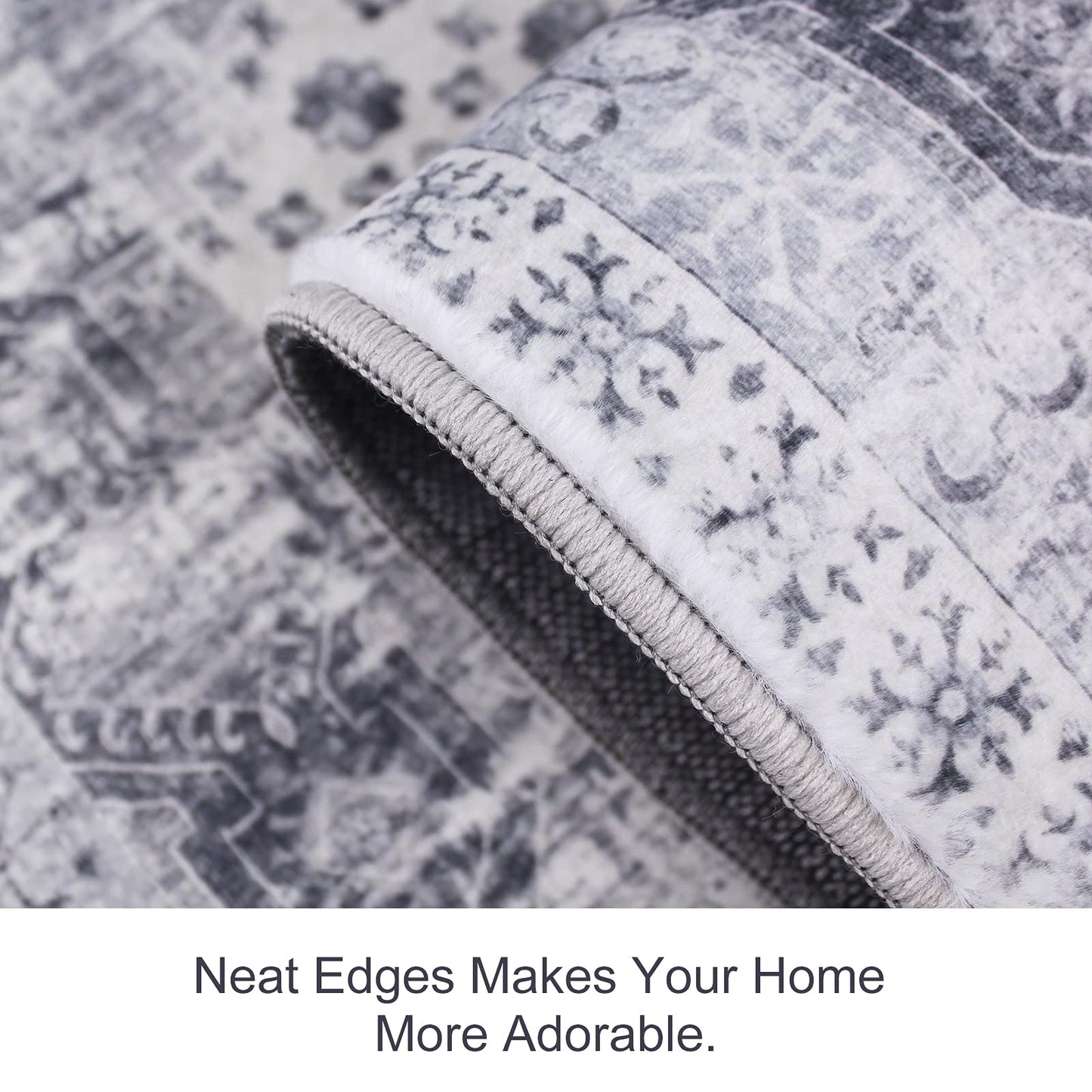 RUUGME 2x7 Washable Runner Rug - Vintage Hallway Rugs Non Slip Stain Resistant Rugs for Kitchen Living Room Bedroom Laundry Room Mat Distressed Rug Carpet Runner for Bathroom 2'x7' Grey