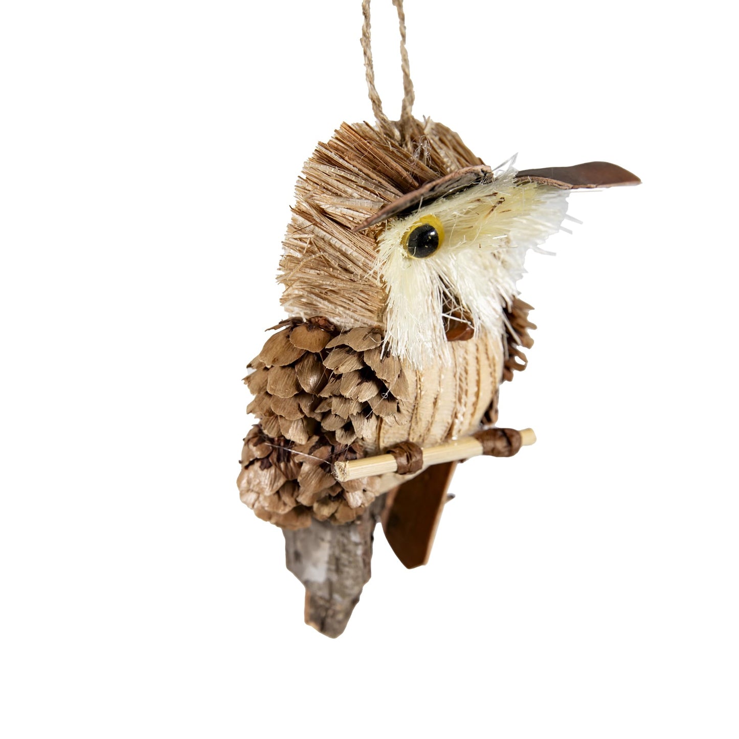 Berfutall-Woodland Animal Owl Ornaments, Wood and Sisal, Set of 6 Assorted, Christmas Tree, Thanksgiving Decor