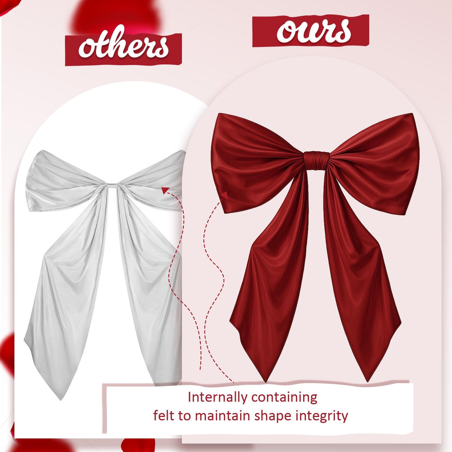 GUDELAK 43 x 24 Inches Large Burgundy Red Bow for Birthday Graduation Wedding Baby Shower Decorations, Giant Burgundy Bow Decor Satin Ribbon, Contains Felt Big Red Bow Wall Decor