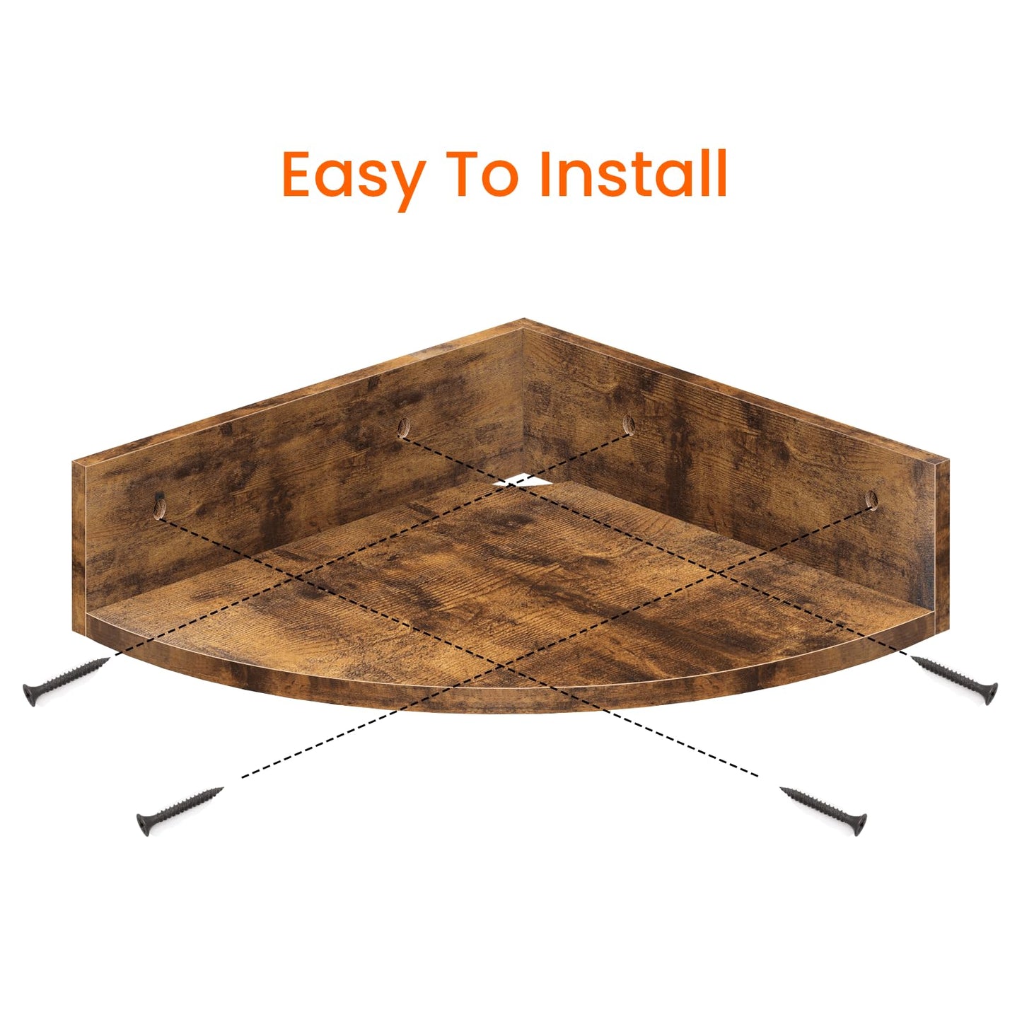 Homode Corner Shelf Wall Mount, Set of 3 Floating Corner Shelves with Cord Hole, 3 Tier Wood Wall Display Shelf, Storage for Bathroom Living Room Kitchen Bedroom, Rustic Brown and Black
