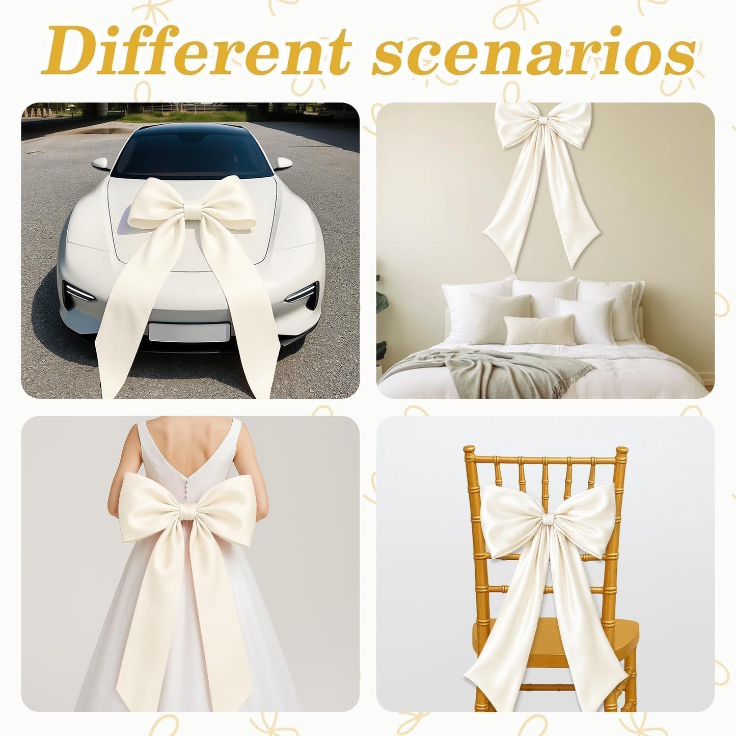 Ivory Bow Decor 2 Pack,Large & Small Coquette Room Backdrop Wall Decor for Valentine's Day Bachelorette Bridal Shower Wedding Birthday Christmas Decorations