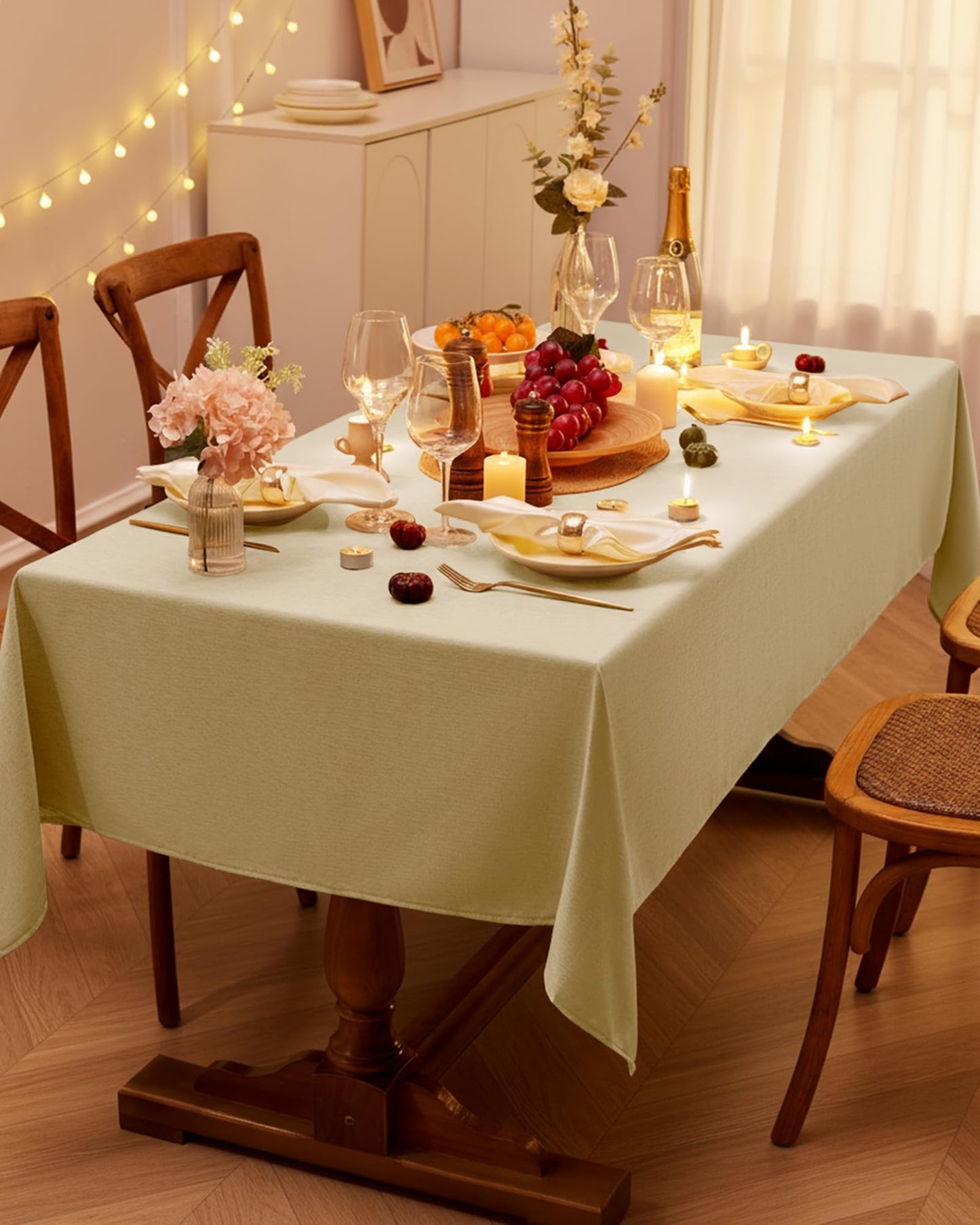 Pureegg Rectangle Linen Tablecloth Waterproof & Stain Resistant, Wrinkle-Free Table Cloth Adds Elegance and Protection, Ideal for Dining, Party, Wedding and Outdoor, 52 x 70 Inch, Beige