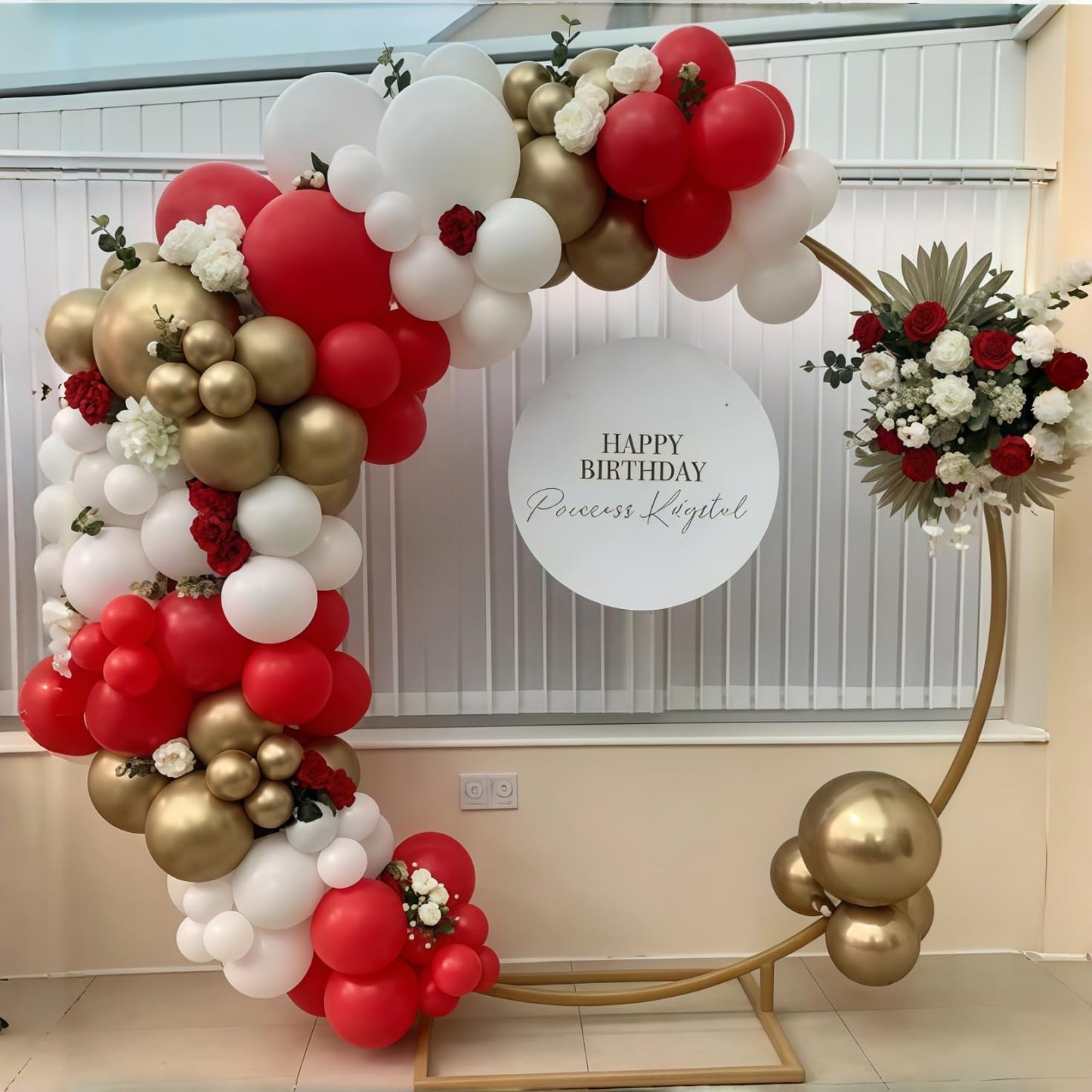 Red and White Balloons Set, 12 Inch Sand White Red and Gold Balloon, Metallic Gold Star Confetti Balloon for Birthday Christmas Wedding Engagement Valentine's Day Graduation New Year Party Decorations