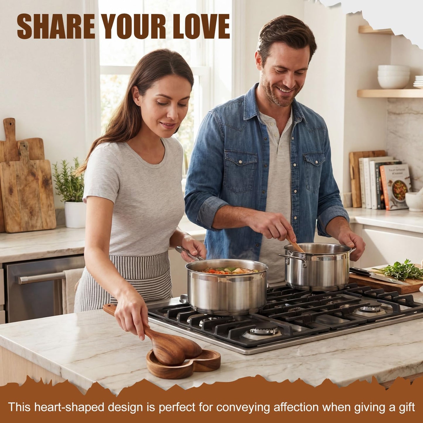 Baderke 1 Pcs 4.9 Inch Heart Shaped Spoon Rest Acacia Wooden Spoon Rest Holder for Kitchen Counter Stove Top Utensils Gifts Women Mom Mother's Day