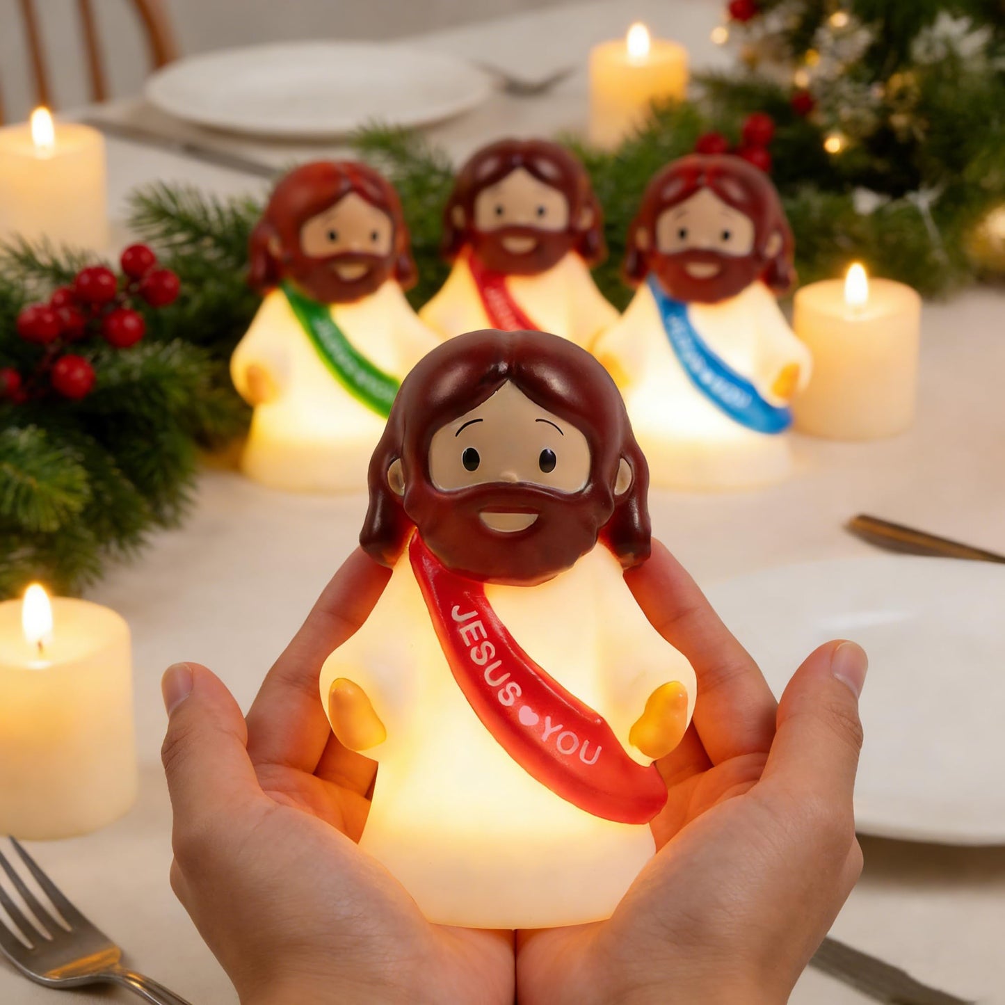 NEROSUN 3 Pack Christmas Jesus Night Light Lamp, LED Tap-Dimmable Bedside Touch Lamp, Jesus Love You Christian Decor Gift for Easter Bedroom Church Prayer Corner