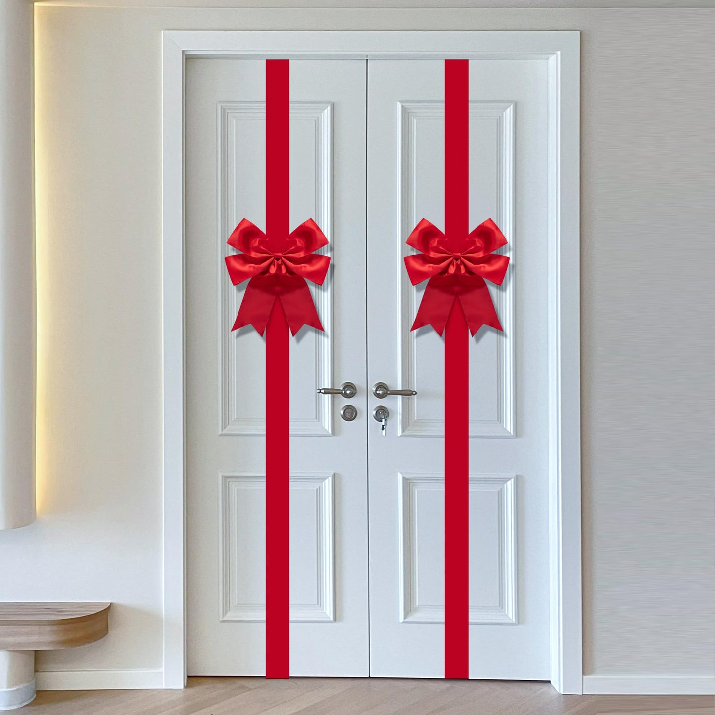 Iceyyyy 2 Pcs 14.2Ft Extra Large Christmas Front Door Warpping Bow, Adjustable Red Christmas Doors Ribbon Bow with Buckle, Giant Christmas Door Wreath Bows for Cabinet Door Home Festival Decor