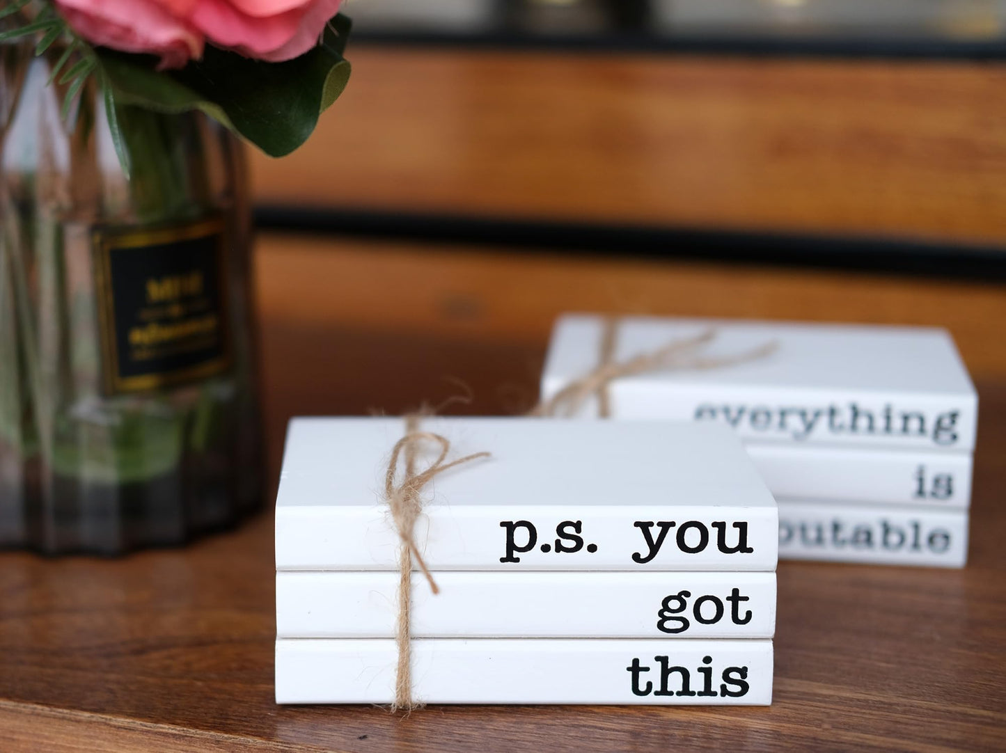 RUKEJUNE Cute Office Desk Decor, Inspirational Wooden Mini Faux Books for Decoration, Gifts for Women Kids - P.S. You Got This Sign