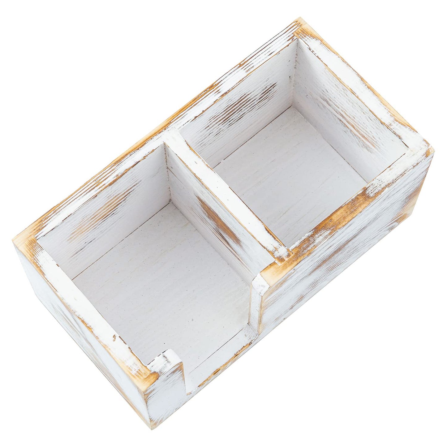 MyGift Shabby White Washed Solid Wood Sticky Note and Stationery Holder Stand, Office Desktop Storage Caddy for Self Adhesive Memo Pads Pen Pencil Marker